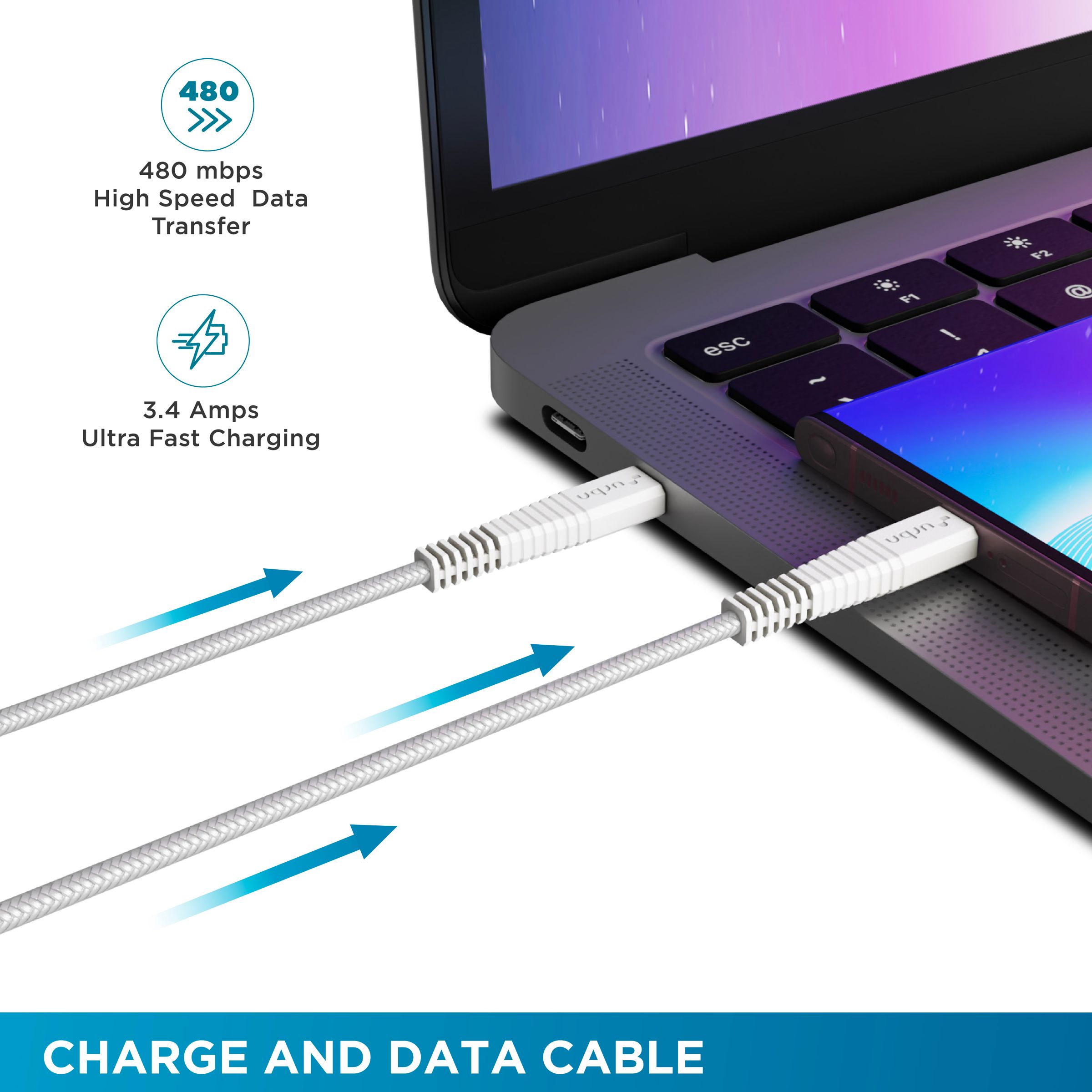 urbn Type A to Micro USB Type B 4.95 Feet (1.5 M) Cable (Tangle-free Design, White)_6