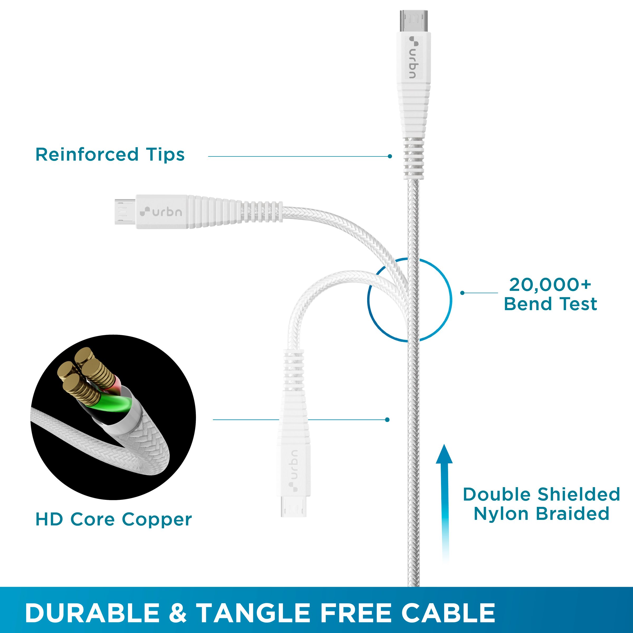 urbn Type A to Micro USB Type B 4.95 Feet (1.5 M) Cable (Tangle-free Design, White)_3