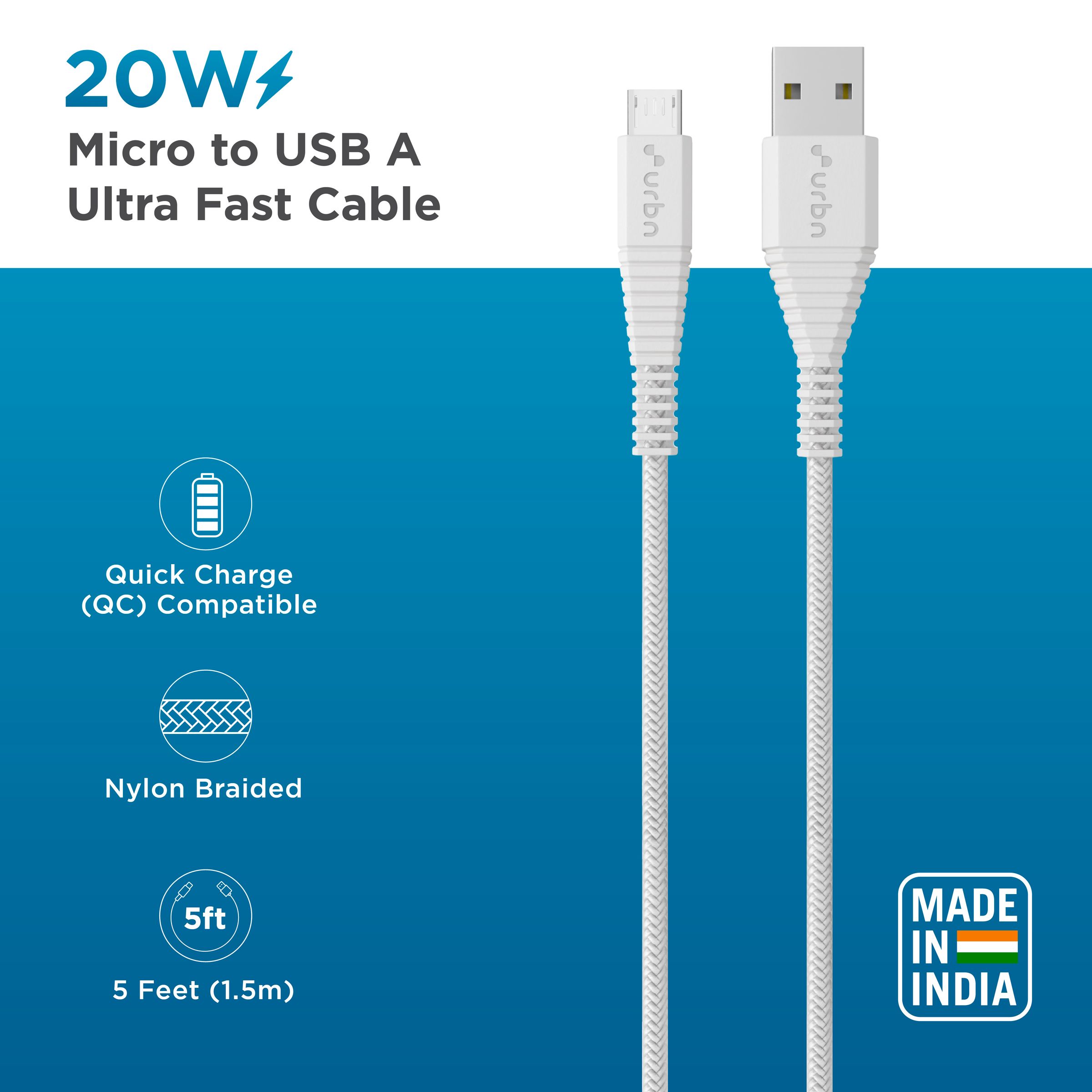 urbn Type A to Micro USB Type B 4.95 Feet (1.5 M) Cable (Tangle-free Design, White)_4