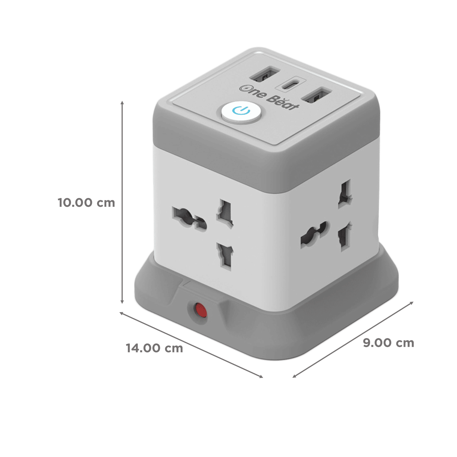 One Beat Cube 2.4 Amps 4 Sockets Extention Board (2 Meters, Auto Shut Off, OB-20432-U, White and Grey)_2