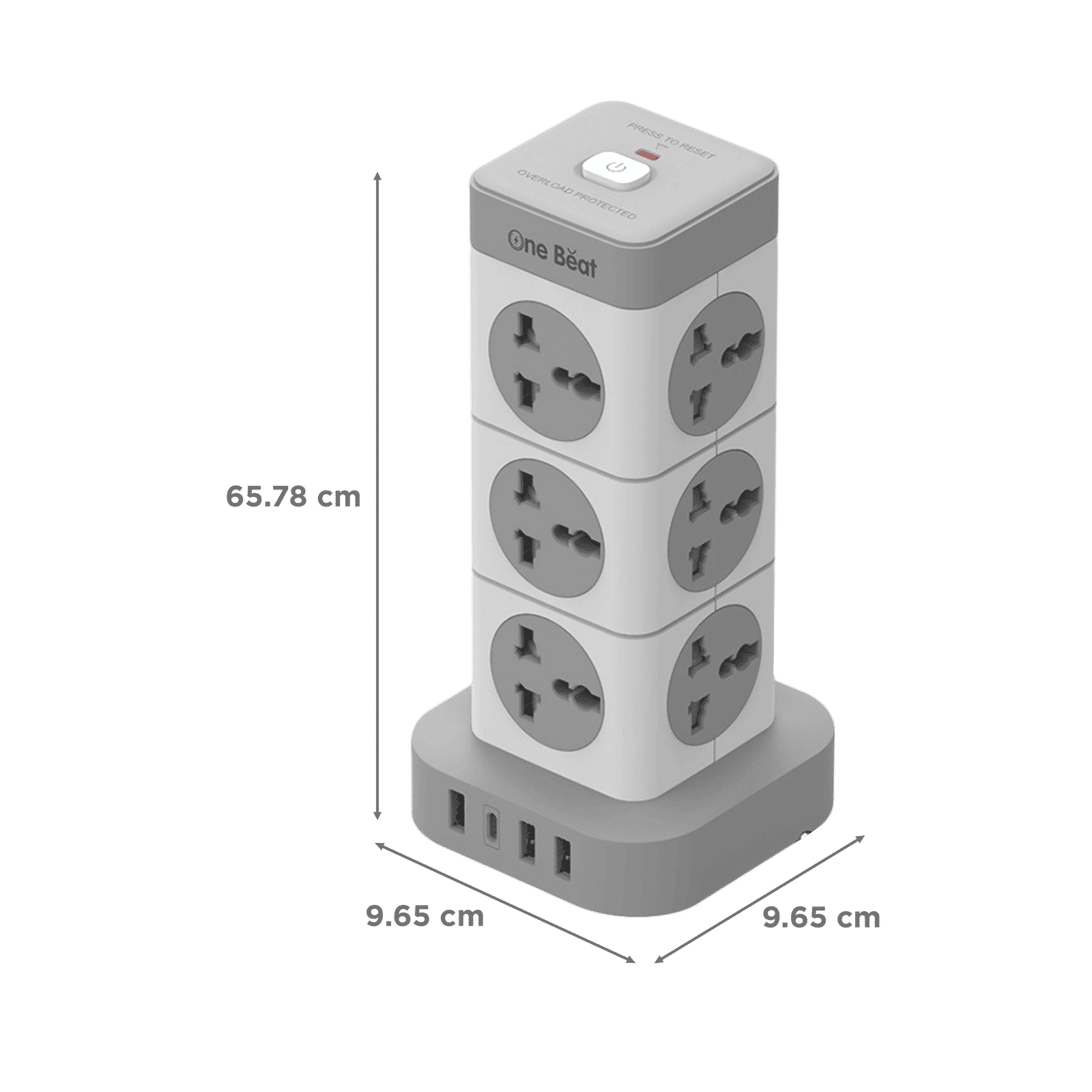 One Beat Tower 10 Amps 12 Sockets Extention Board (2 Meters, Auto Shut Off, OB-201242-U, White and Grey)_2