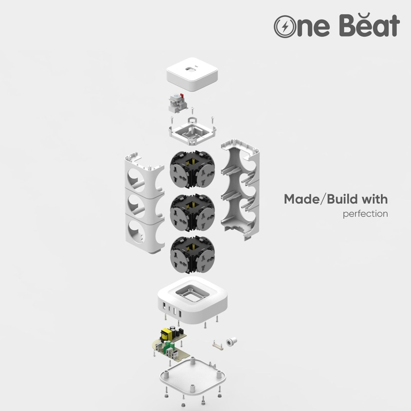 One Beat Tower 10 Amps 12 Sockets Extention Board (2 Meters, Auto Shut Off, OB-201242-U, White and Grey)_4