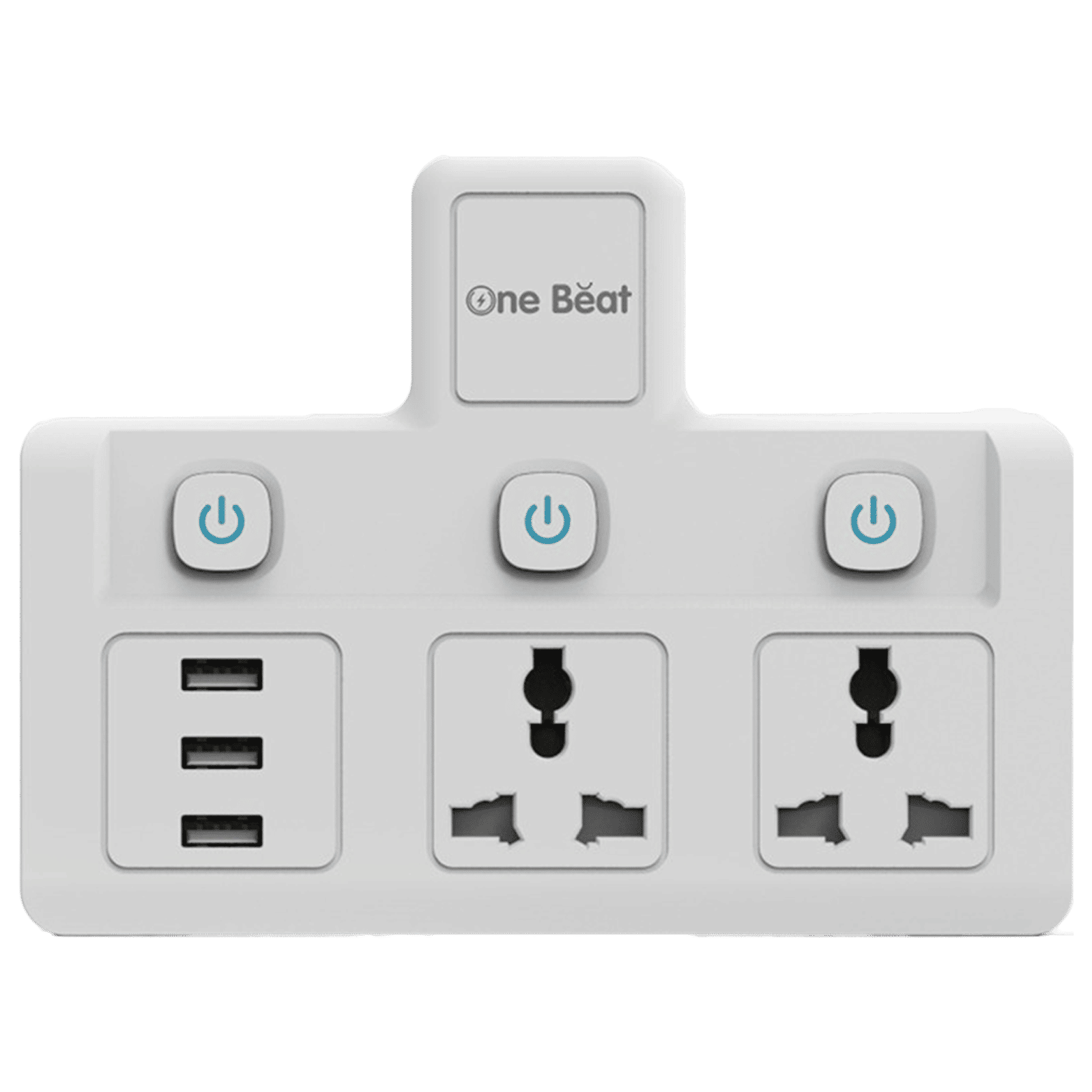 One Beat Wall Plus 10 Amps 2 Sockets Surge Protector With Individual Switch (Child Proof Shutters, OB-2023-U, White)_1