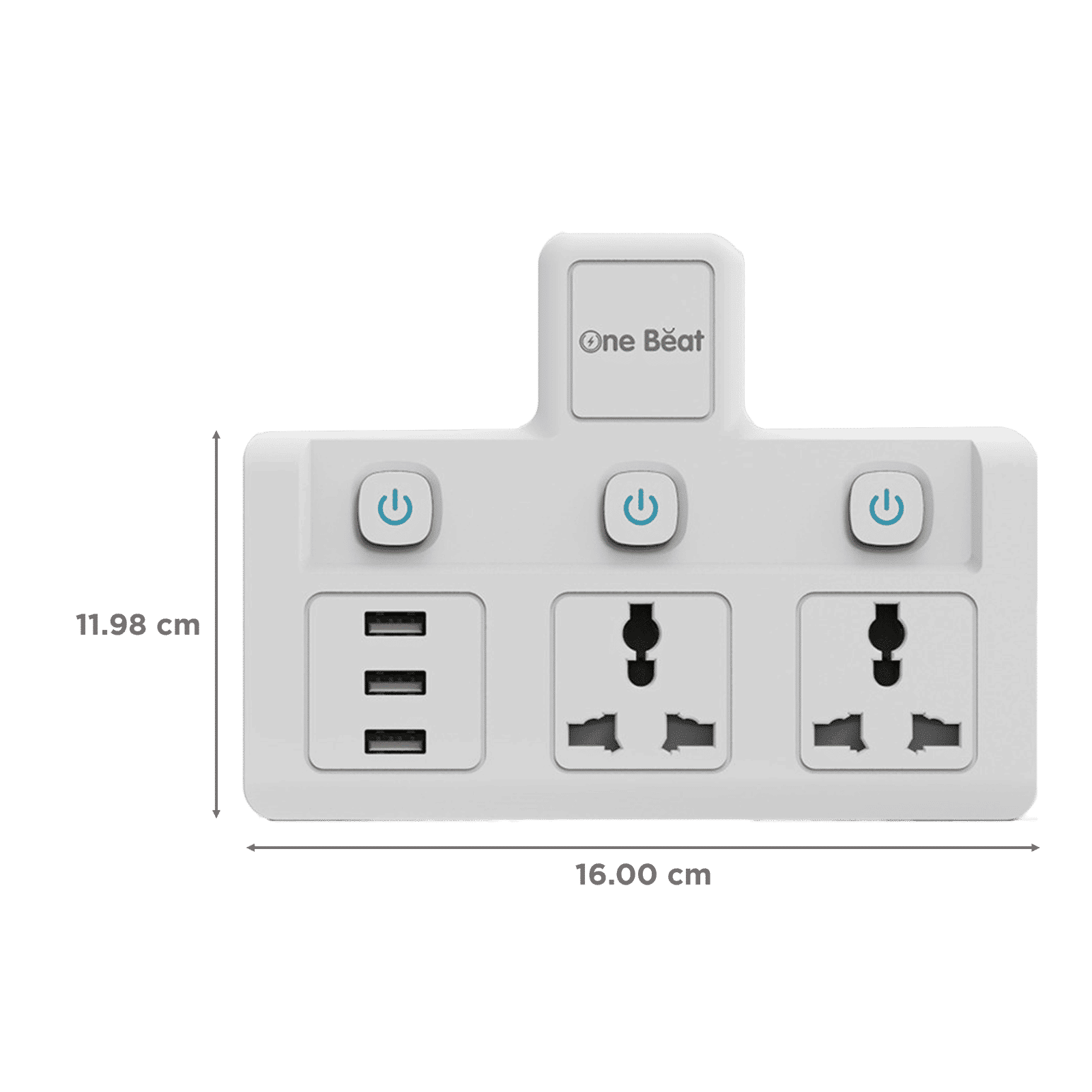 One Beat Wall Plus 10 Amps 2 Sockets Surge Protector With Individual Switch (Child Proof Shutters, OB-2023-U, White)_2