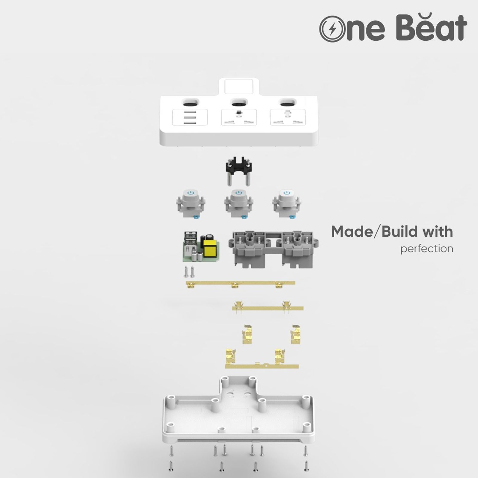 One Beat Wall Plus 10 Amps 2 Sockets Surge Protector With Individual Switch (Child Proof Shutters, OB-2023-U, White)_6