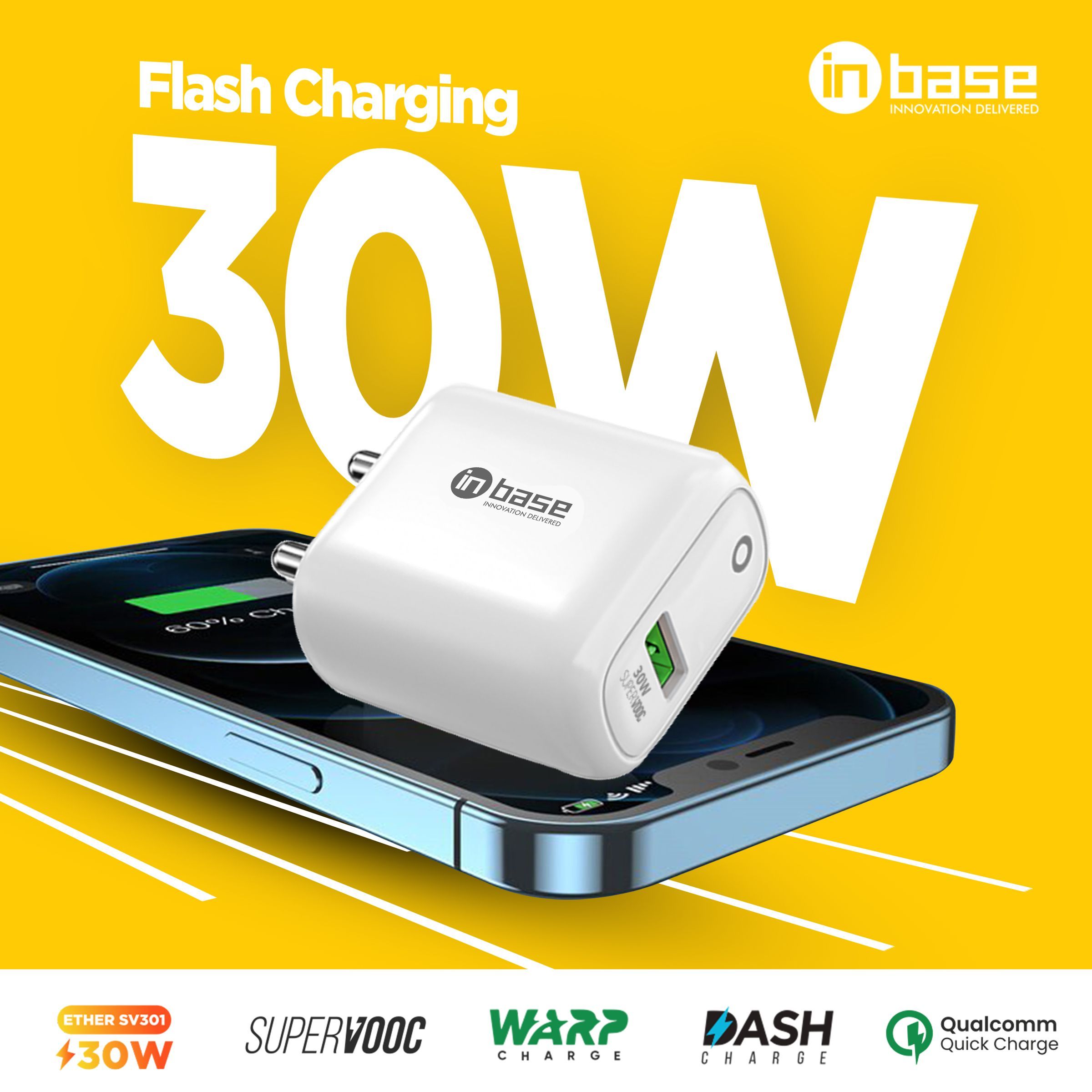 in base Ether SV301 30W Type A SUPERVOOC Charger (Type A to Type C Cable, Qualcomm Quick Charge, White)_6