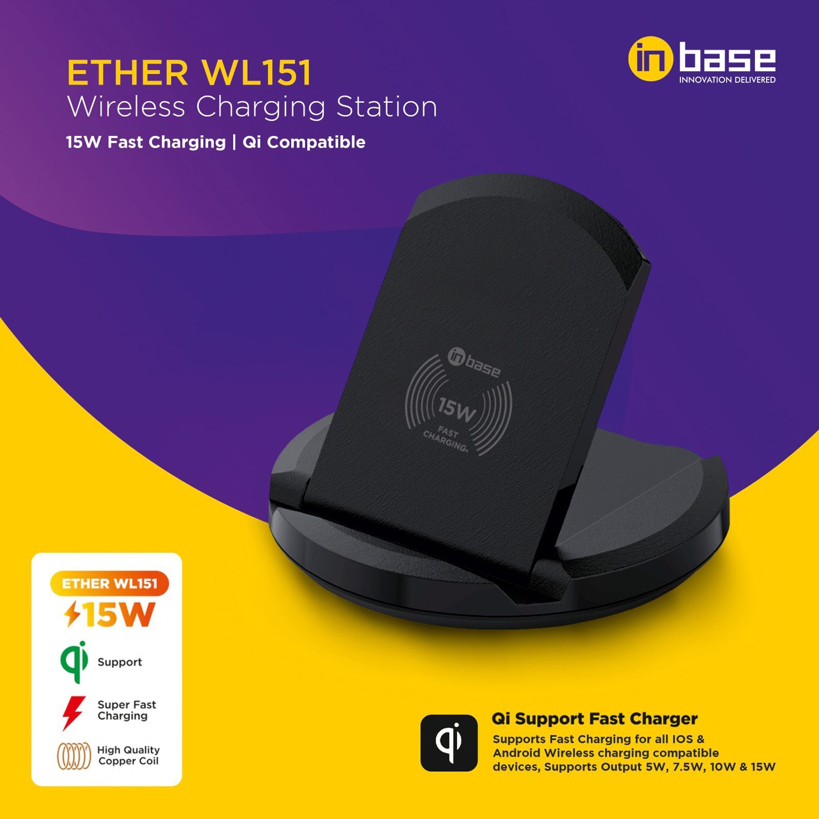 in base Ether WL151 15 Watts Wireless Charging Stand for Samsung, Honor, Xiaomi, iPhone 12, 12 Pro, 12 Pro Max, 11, 11 Pro, X, XS (Qi Certified, Over Charging Protection, Black)_7