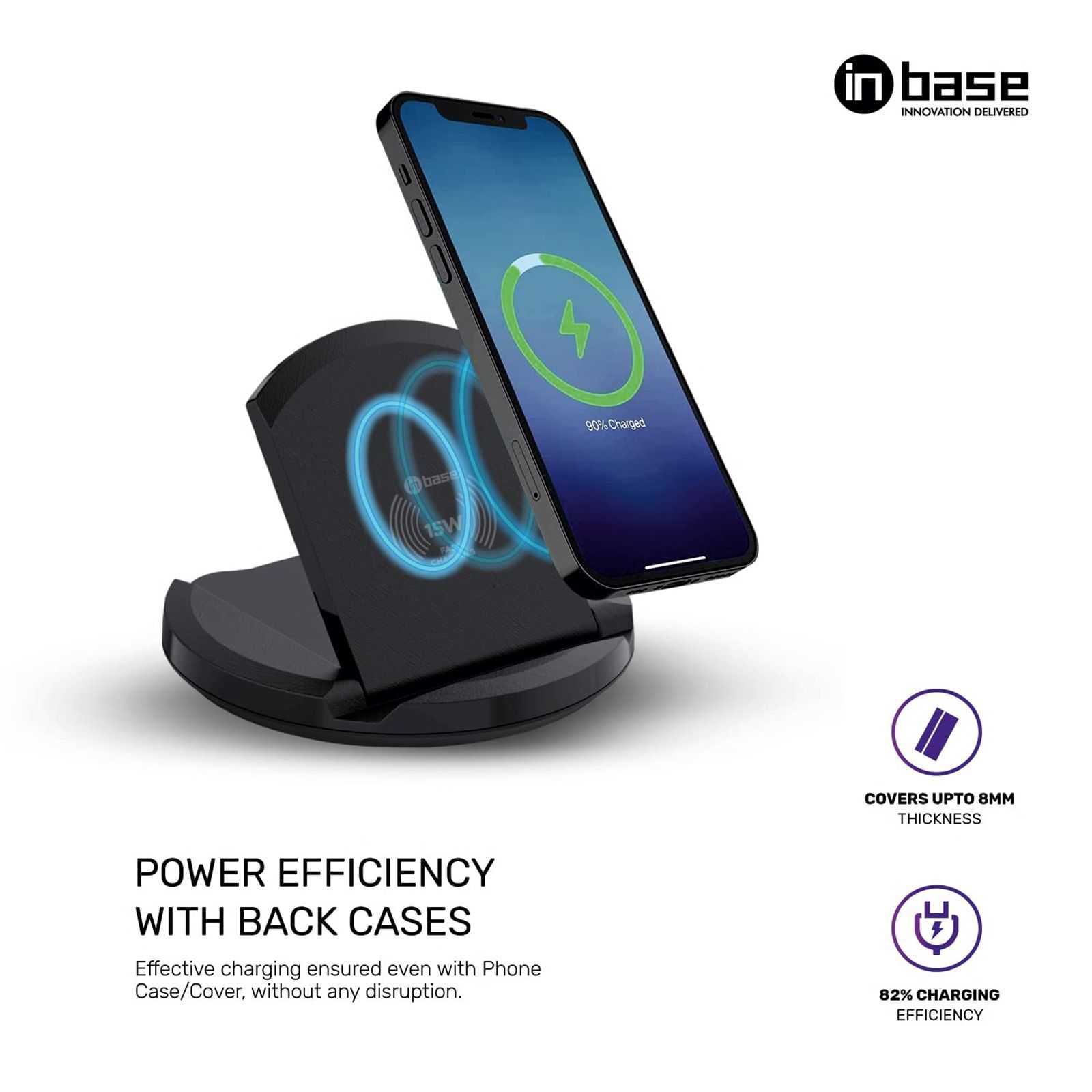 in base Ether WL151 15 Watts Wireless Charging Stand for Samsung, Honor, Xiaomi, iPhone 12, 12 Pro, 12 Pro Max, 11, 11 Pro, X, XS (Qi Certified, Over Charging Protection, Black)_3