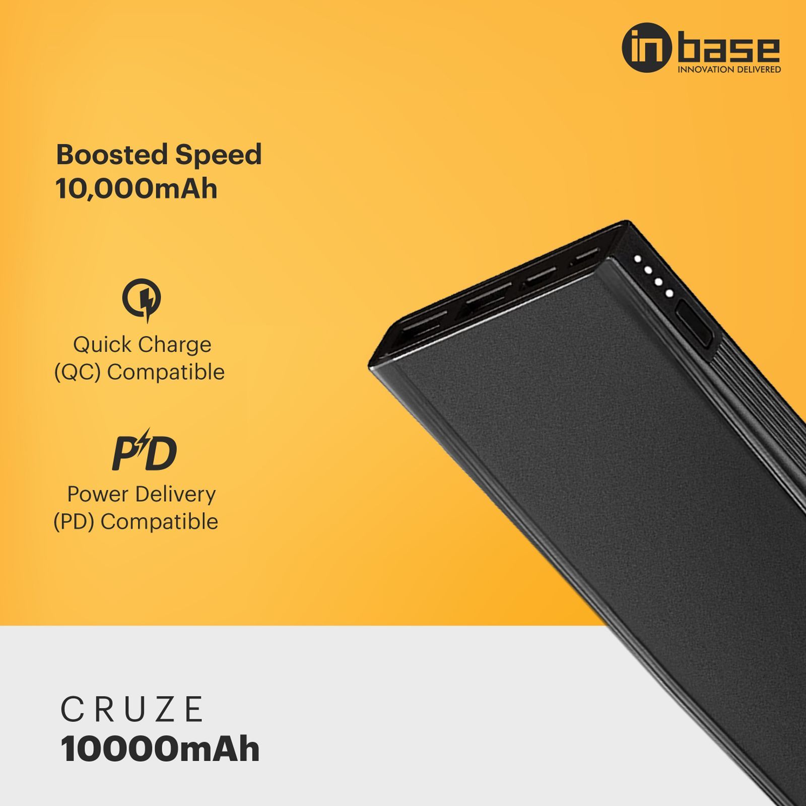 in base Cruze 10000 mAh 22.5W Fast Charging Power Bank (2 Type A & 1 Type C Ports, Aluminum Casing, Black)_6