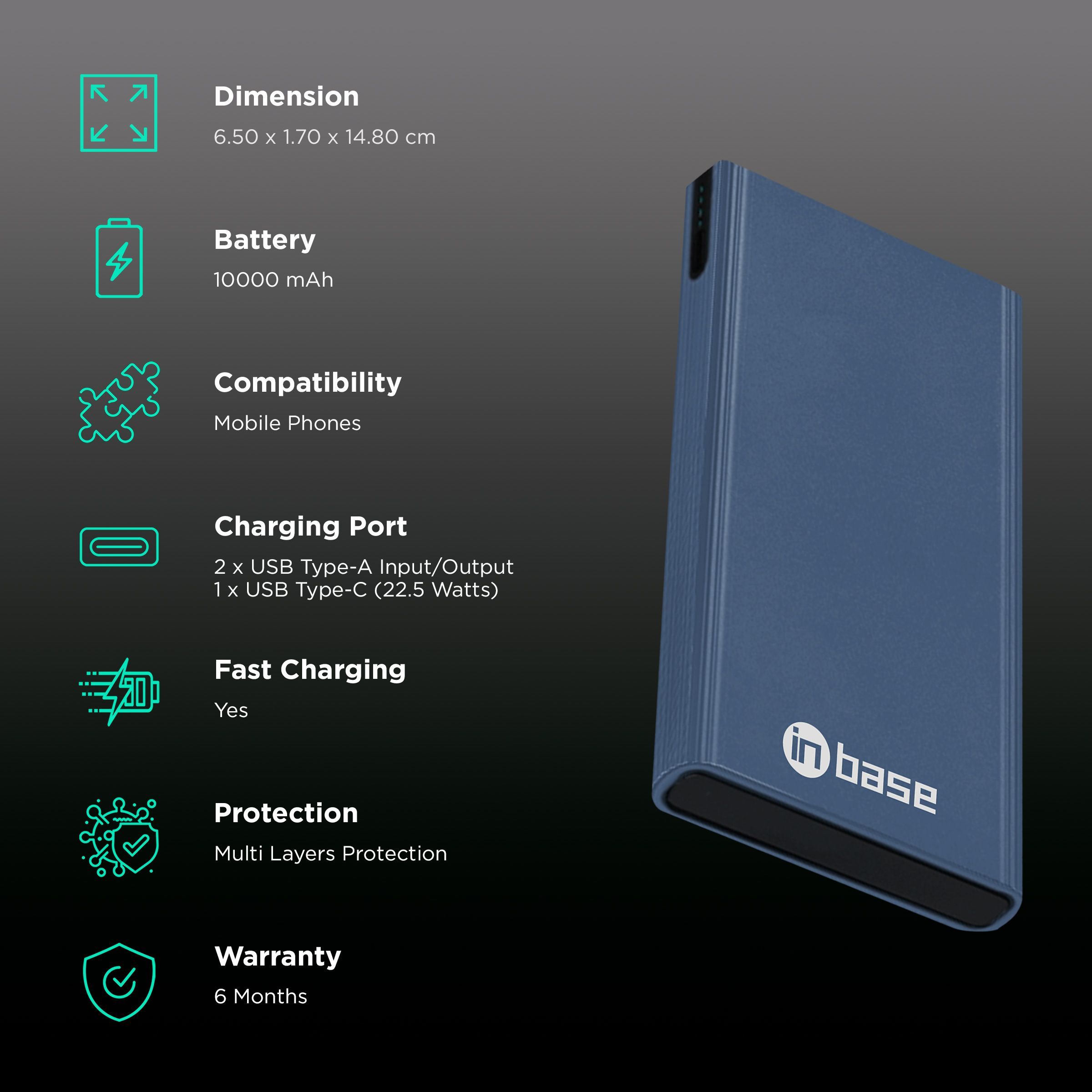 in base Cruze 10000 mAh 22.5W Fast Charging Power Bank (2 Type A and 1 USB Type C, Smart IC, Blue)_3