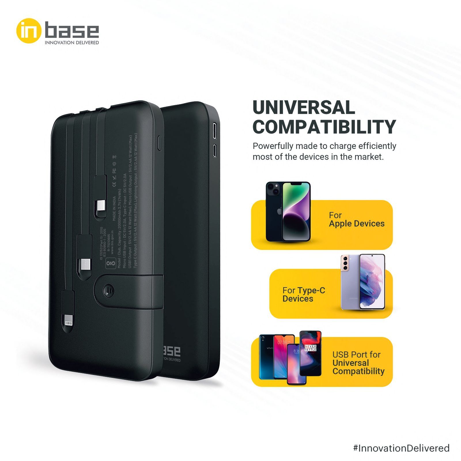 in base Club 20000 mAh 22.5W Fast Charging Power Bank (Type C, Micro USB and Lightning Cable, Aluminium Metal Casing, Smart IC Multi Level Protection, Black)_8