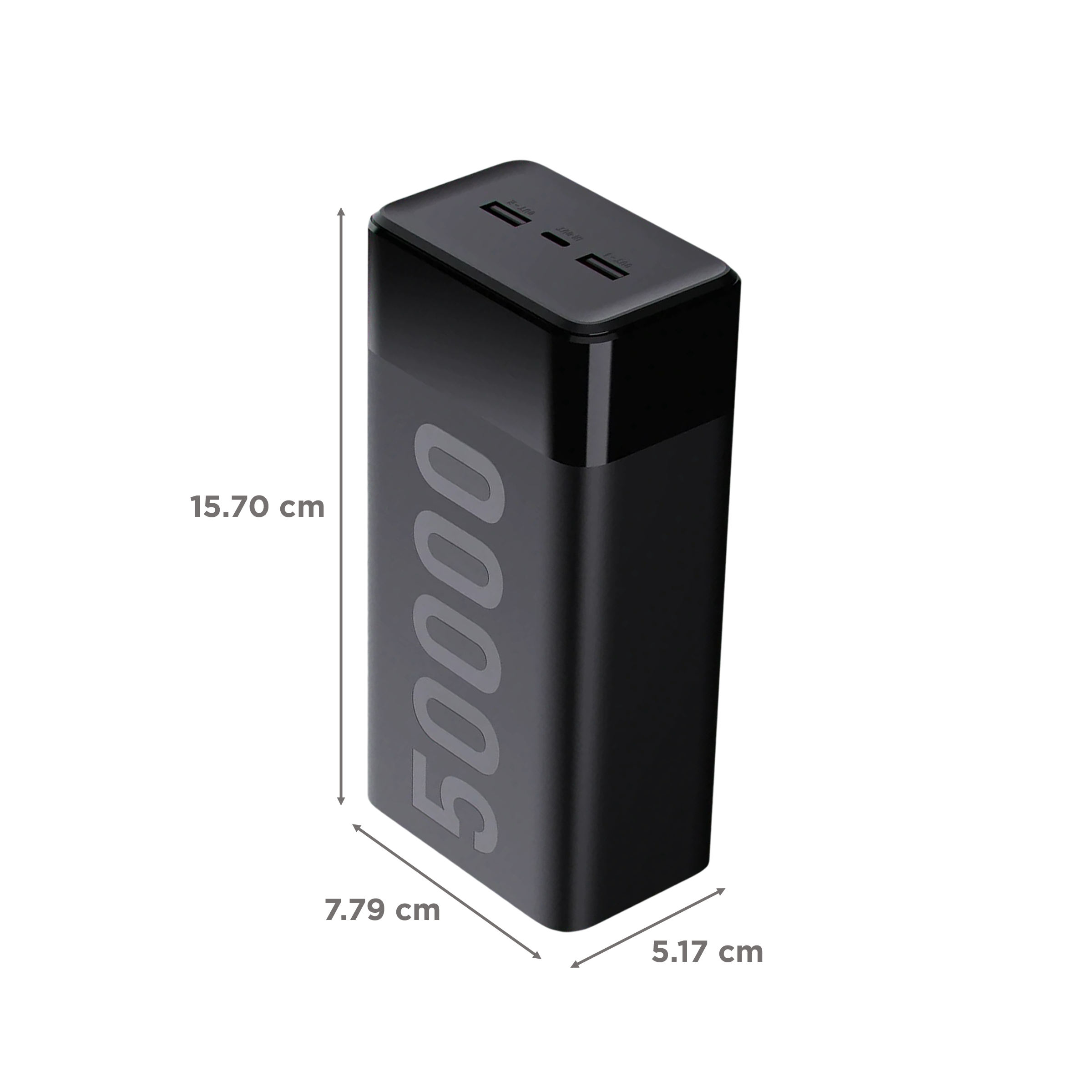 ambrane Stylo Max 50000 mAh 20W Fast Charging Power Bank (2 Type A and 1 Type C Ports, Metallic Casing, Quick Charge 3.0, Black)_2