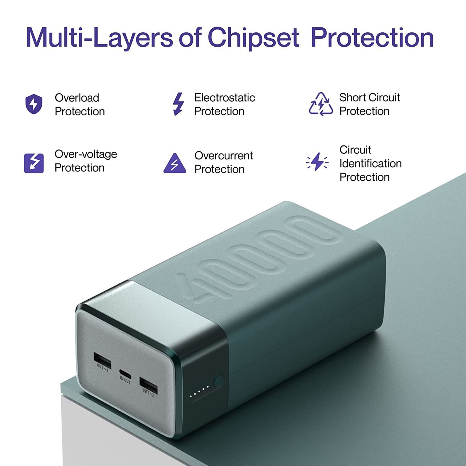 ambrane Stylo Boost 40000 mAh 65W Fast Charging Power Bank (2 Type A and 1 Type C Ports, LED Light Indicator, Green)_9