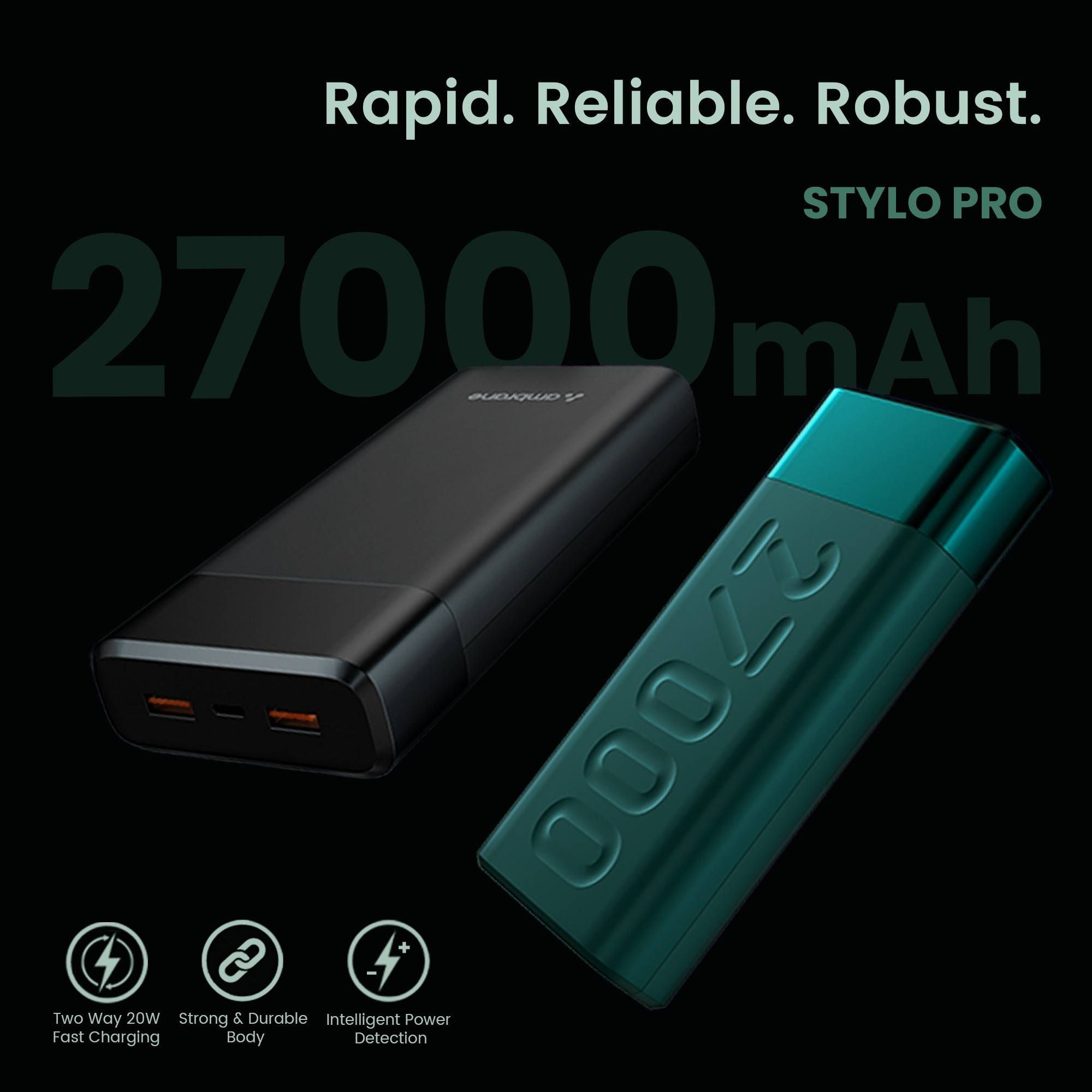 ambrane Stylo Pro 27000 mAh 20W Fast Charging Power Bank (2 Type A and 1 Type C Ports, Quick Charge 3.0, Green)_11