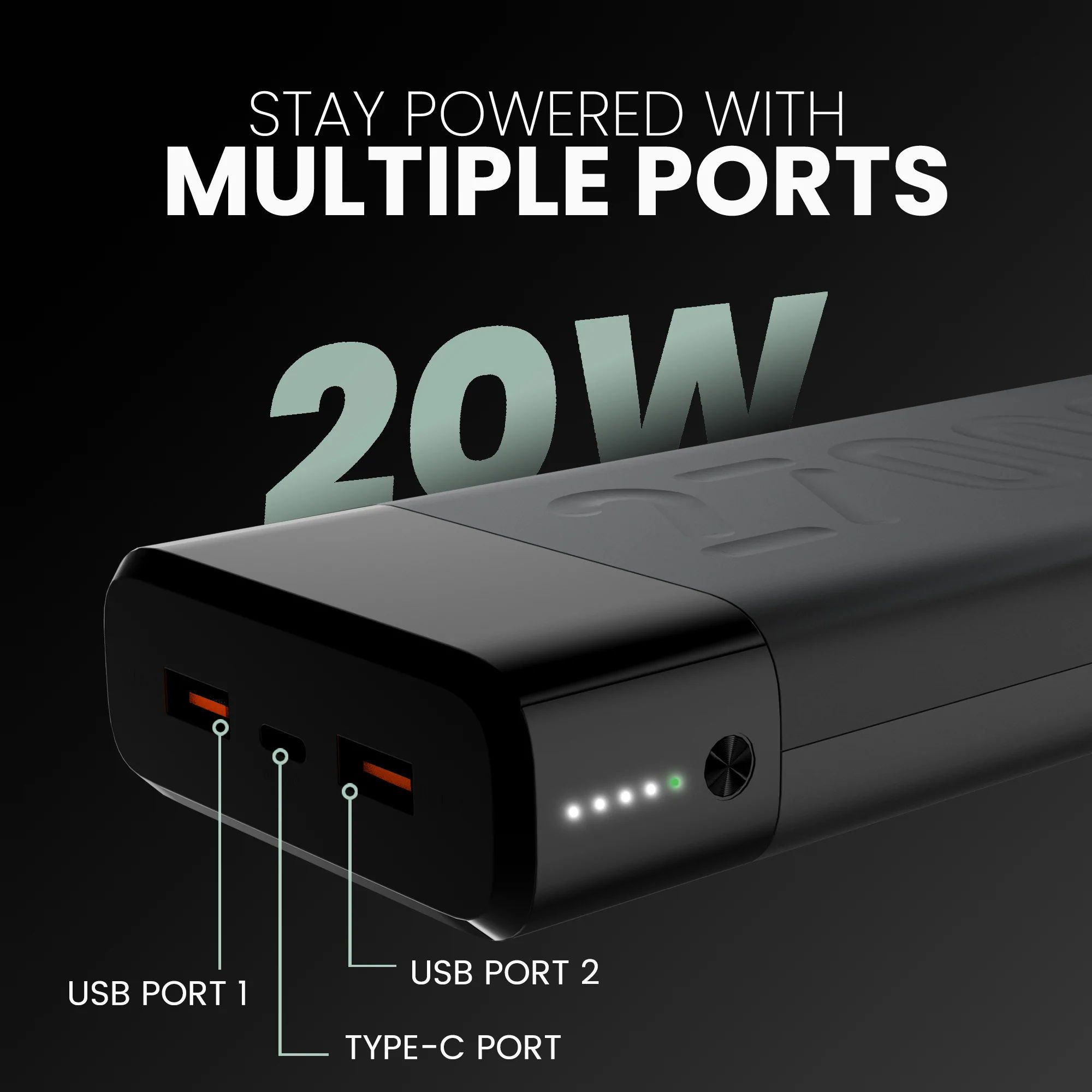 ambrane Stylo Pro 27000 mAh 20W Fast Charging Power Bank (2 Type A and 1 Type C Ports, Quick Charge 3.0, Green)_6