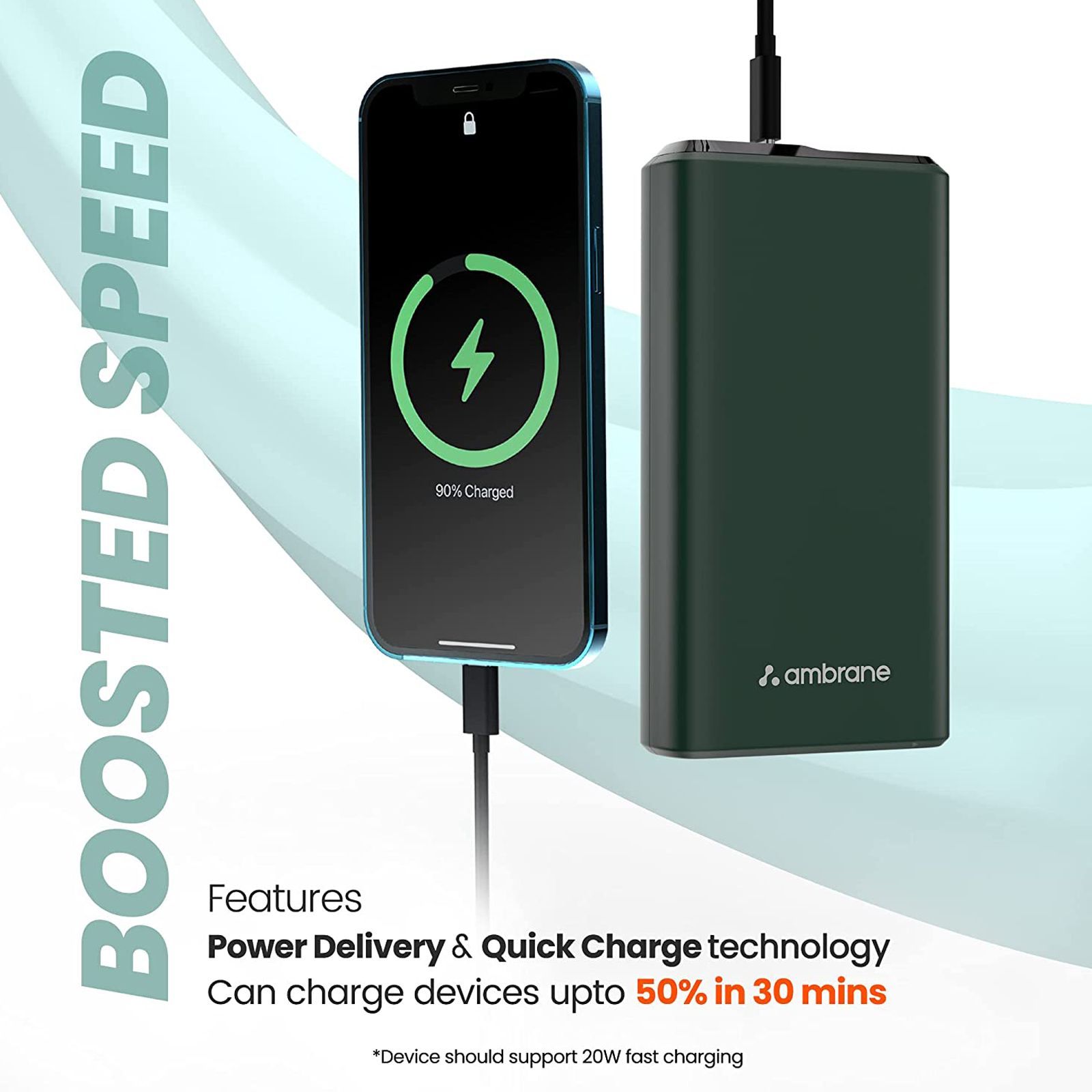 ambrane Stylo 20000 mAh 20W Fast Charging Power Bank (2 Type A and 1 Type C Ports, 360 Protection, Green)_5