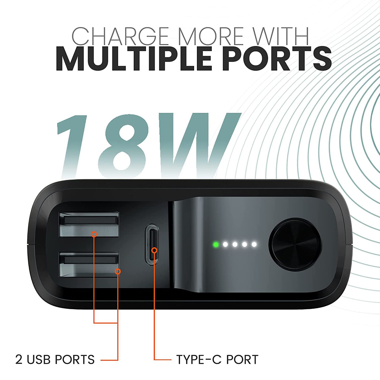 ambrane Stylo 20000 mAh 20W Fast Charging Power Bank (2 Type A and 1 Type C Ports, Quick Charge 3.0, Black)_4