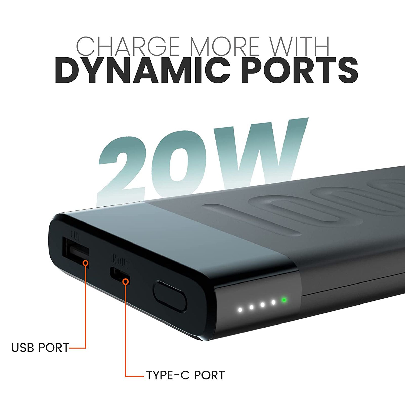 ambrane Stylo 10000 mAh 20W Fast Charging Power Bank (1 Type A and 1 Type C Ports, Quick Charge 3.0, Black)_4