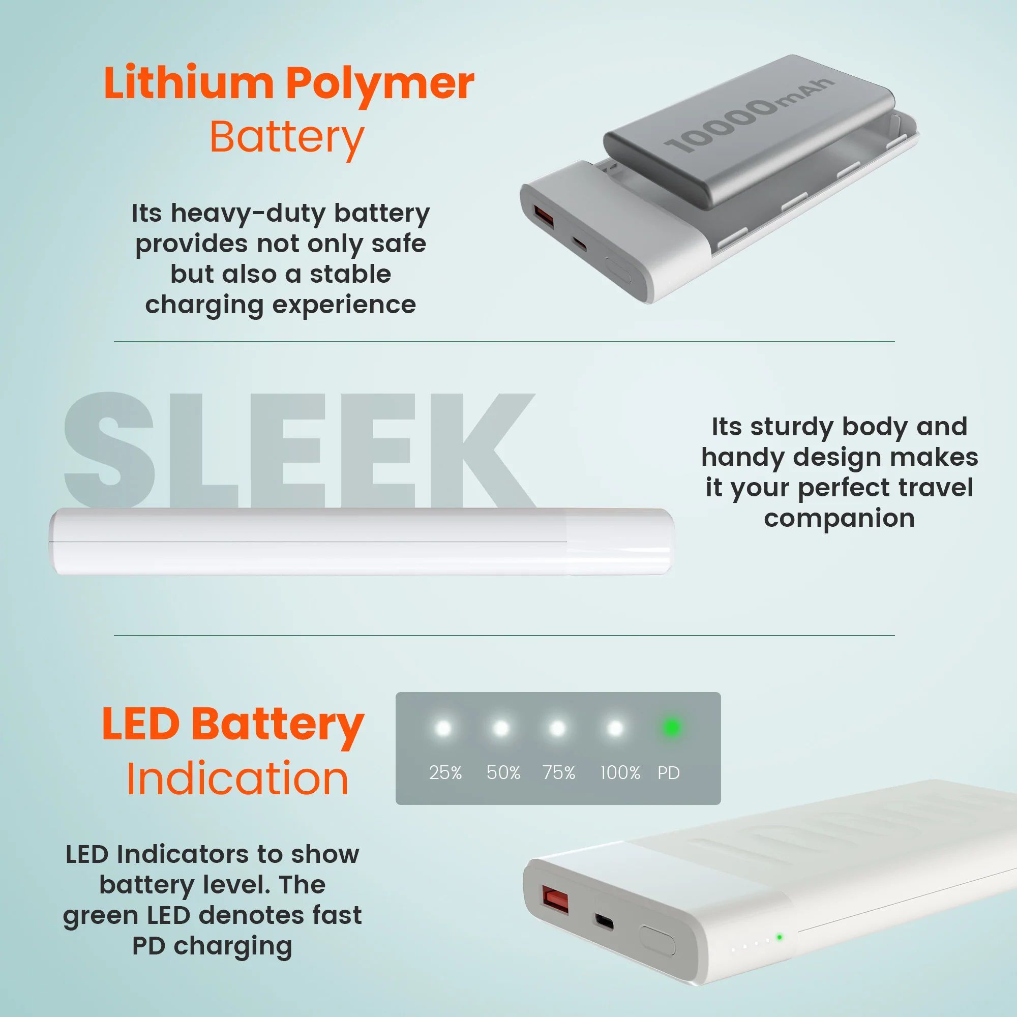 ambrane Stylo 10000 mAh 20W Fast Charging Power Bank (1 Type A and 1 Type C Ports, Quick Charge 3.0, White)_5