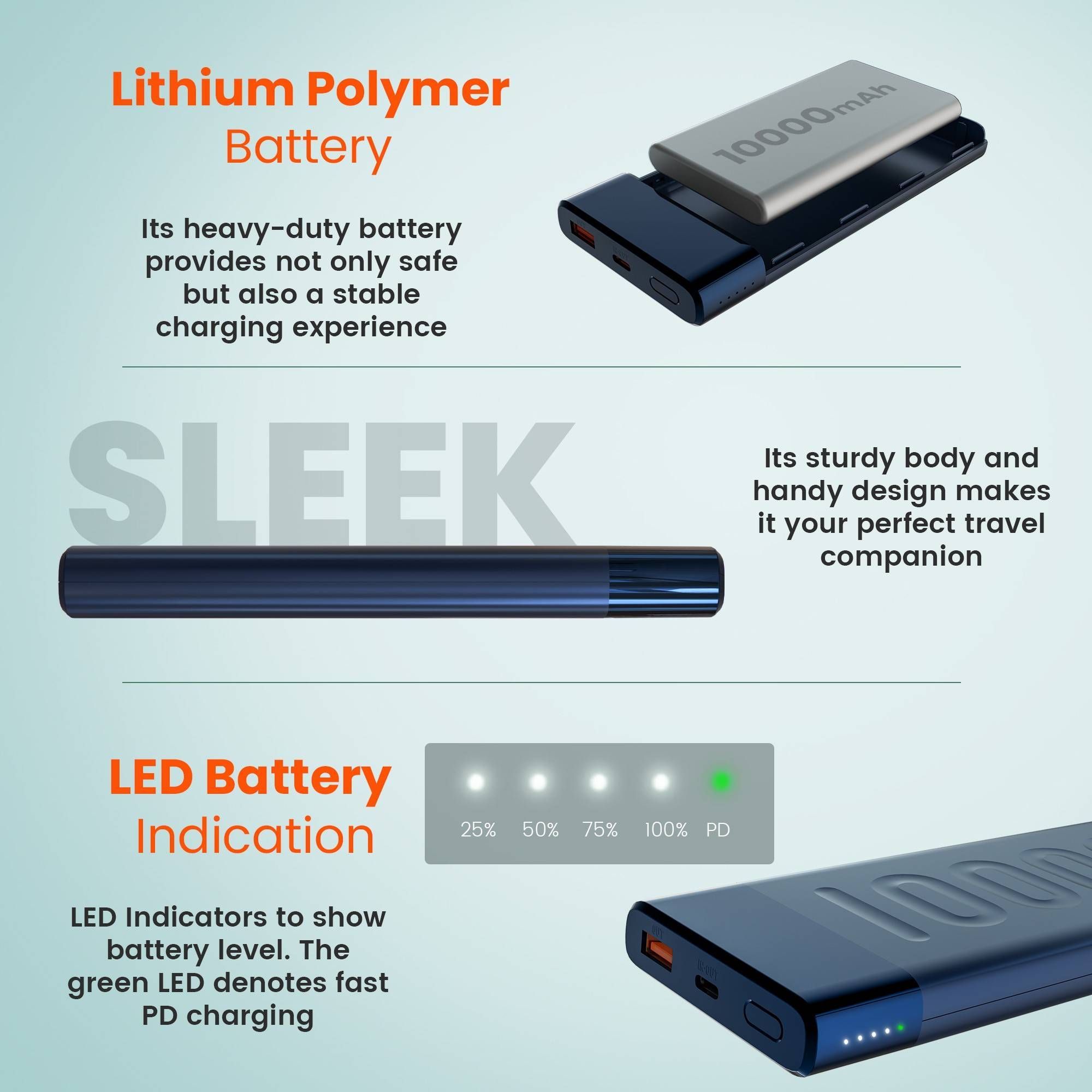 ambrane Stylo 10000 mAh 20W Fast Charging Power Bank (1 Type A and 1 Type C Ports, Quick Charge 3.0, Blue)_9