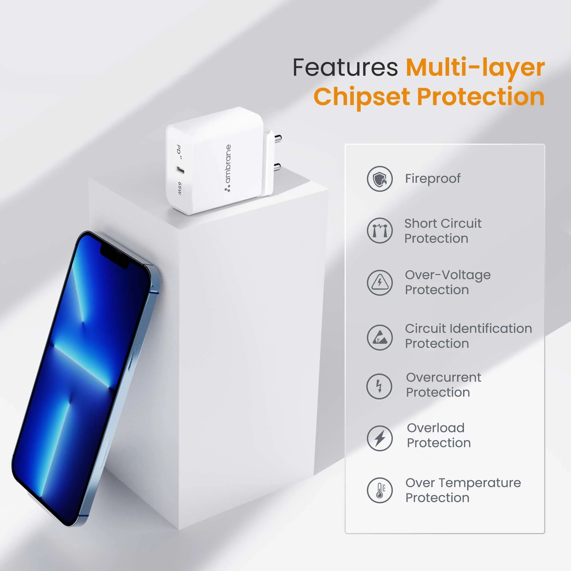 ambrane Raap 65W Type C Fast Charger (Adapter Only, White)_6