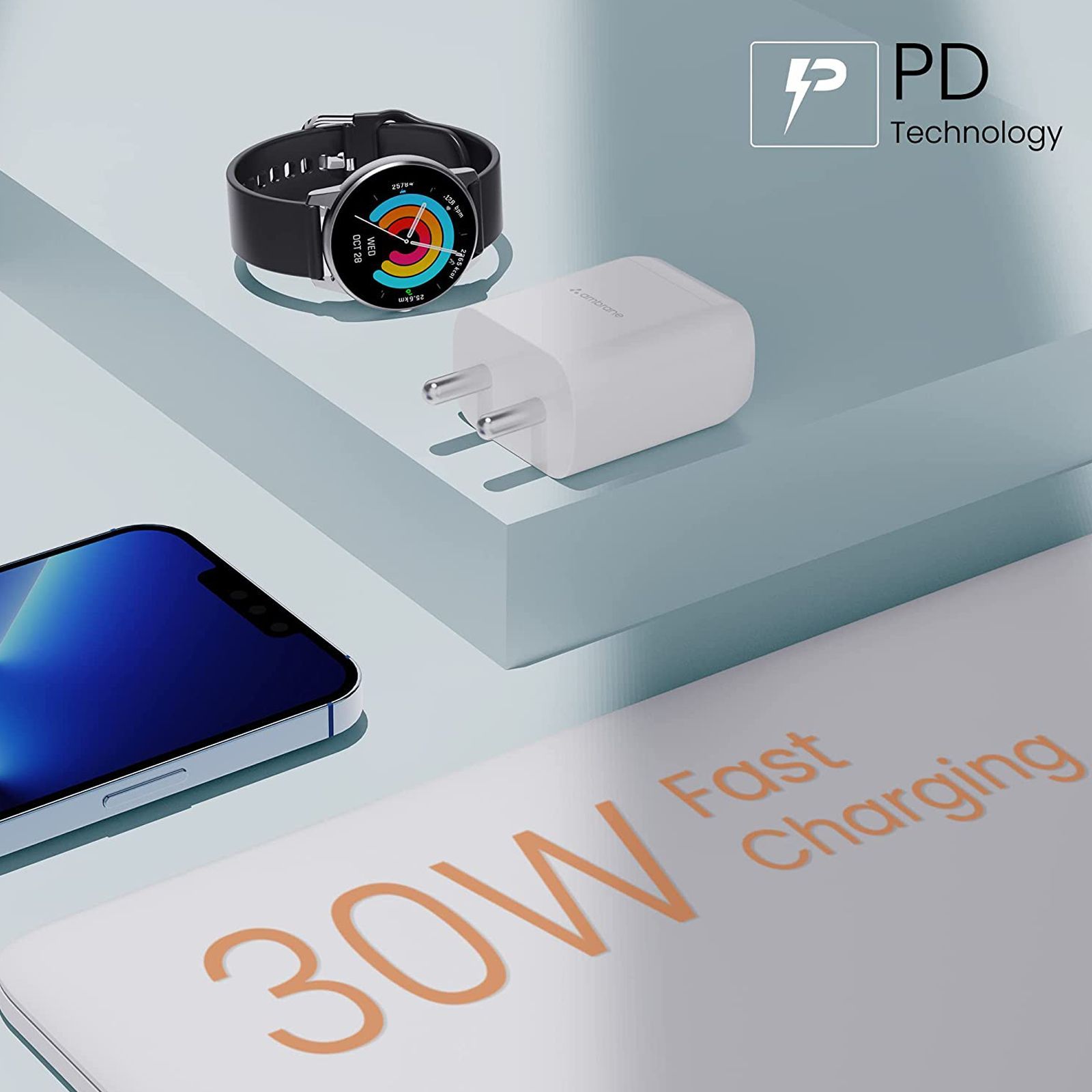 ambrane Raap H30 30W Type A & Type C 2-Port Fast Charger (Adapter Only, Multi Layer Chipset Protection, White)_5