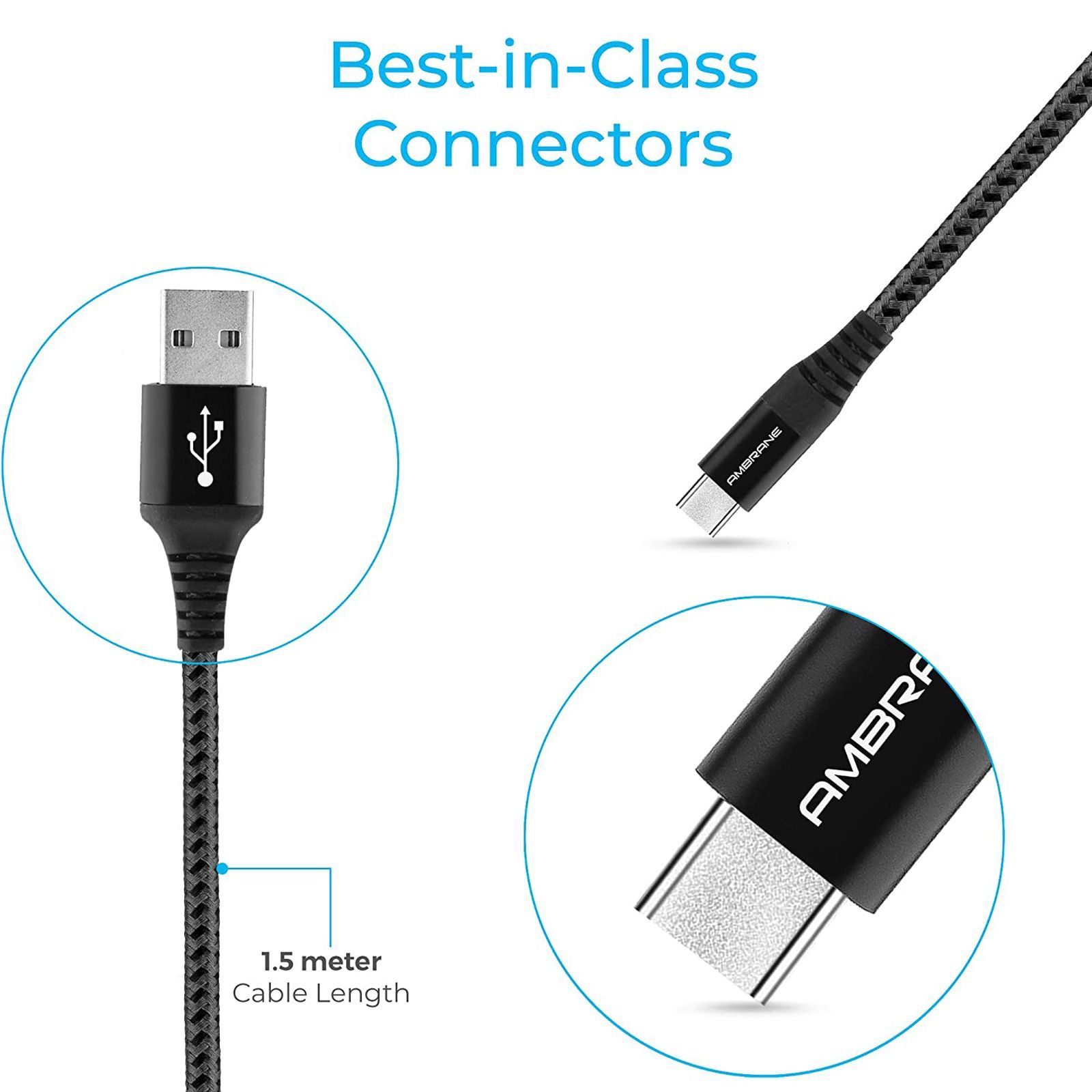 ambrane BCT-15 USB Type A to Type C 4.9 Feet (1.5M) Cable (Quick Charge, Black and Grey)_11