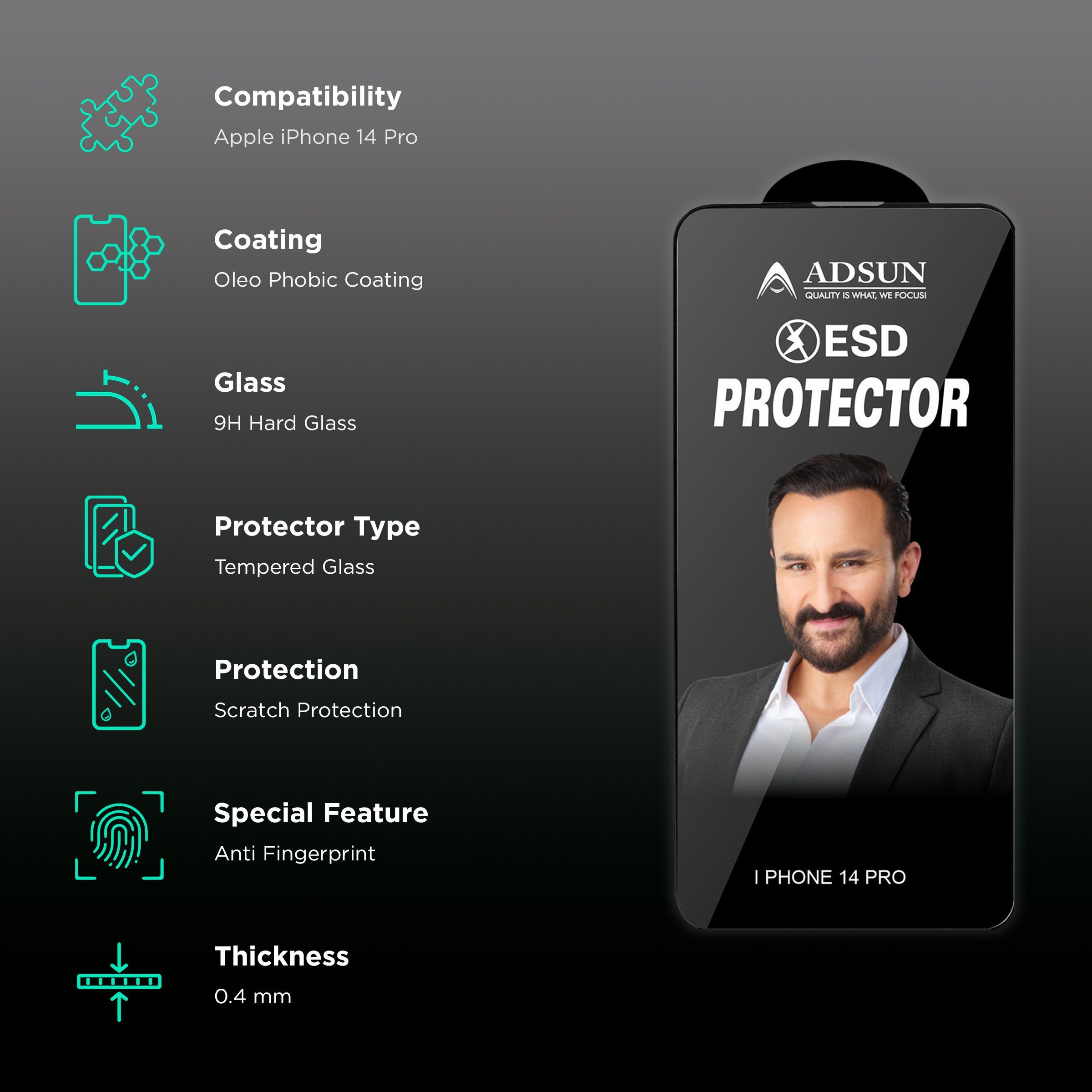 ADSUN ESD Tempered Glass for iPhone 14 Pro (Clear)_3