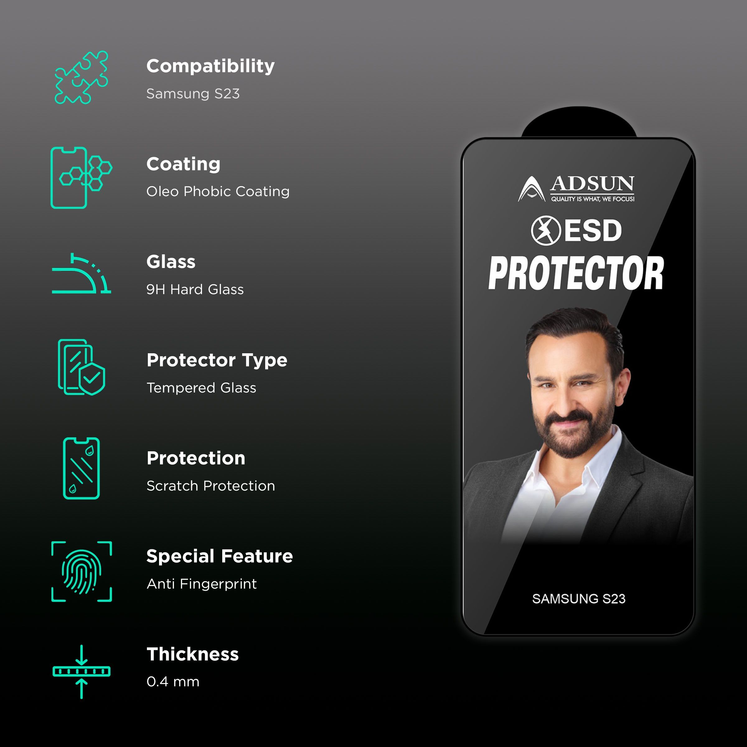 ADSUN ESD Tempered Glass for SAMSUNG Galaxy S23 (9H Hardness)_3