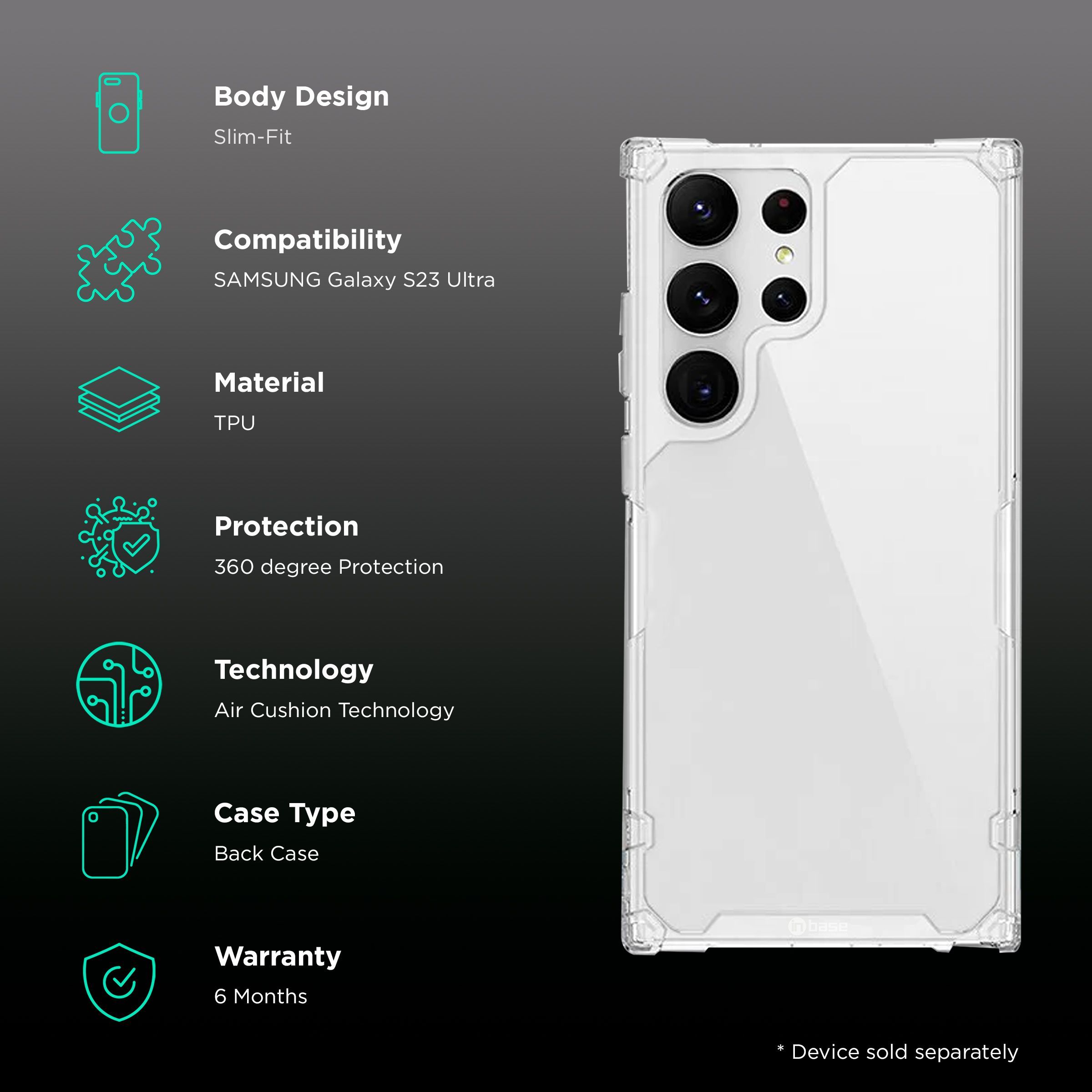 Inbase TPU Back Cover for SAMSUNG Galaxy S23 Ultra (Air Cushion Technology, Clear)_2