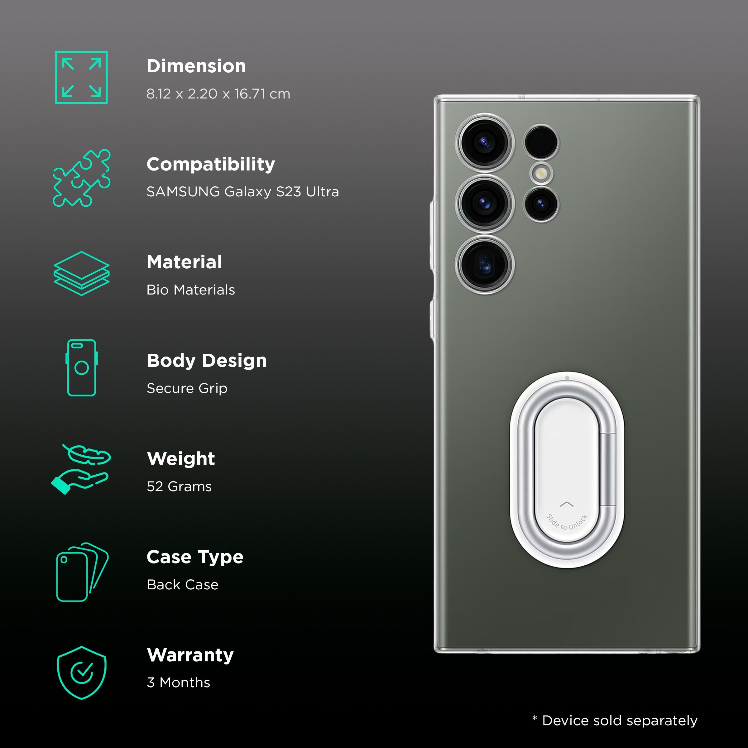 SAMSUNG Gadget Back Case for Galaxy S23 Ultra (Scratch Resistant, Transparent)_2