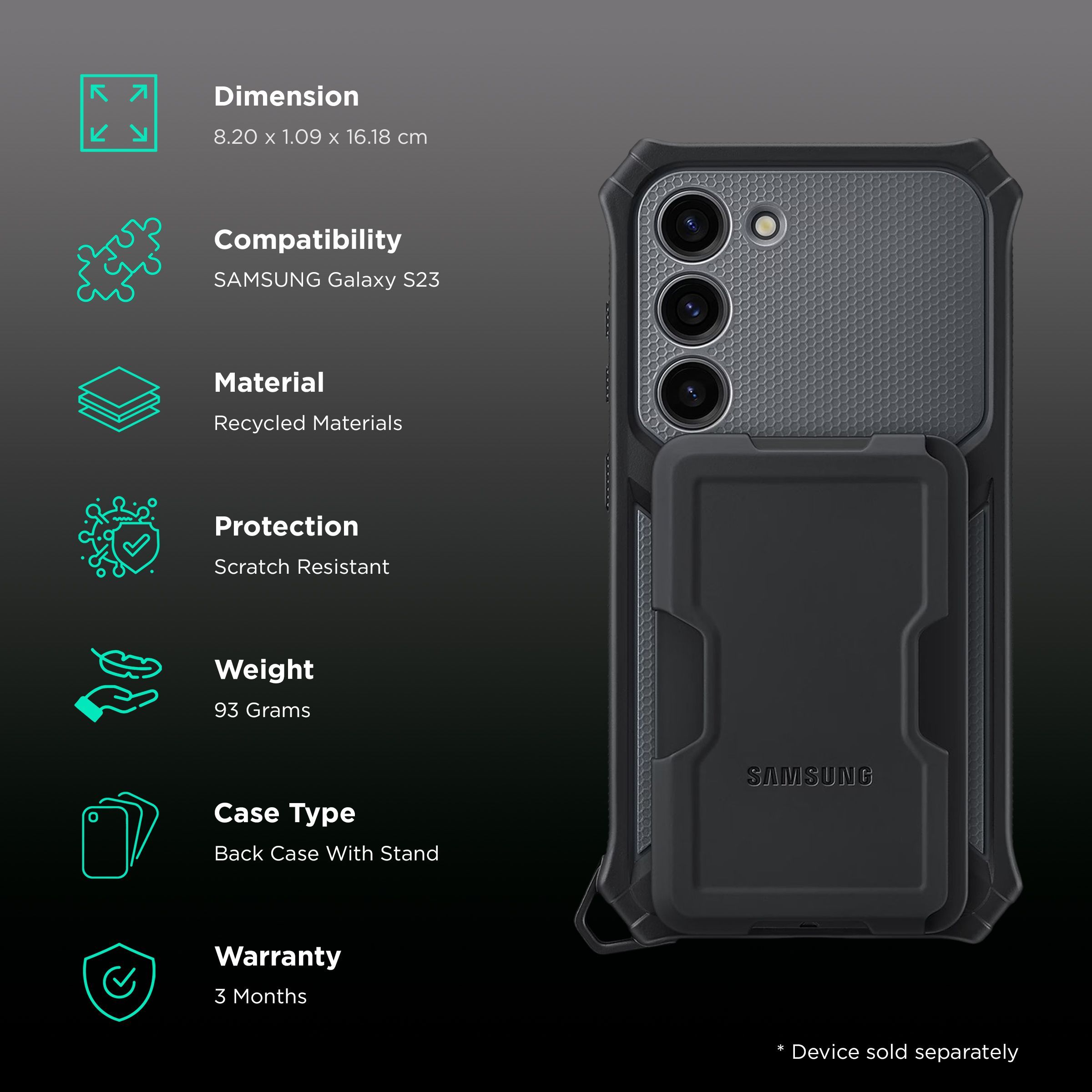 SAMSUNG Gadget Hard Recycled Back Case With Stand for Galaxy S23 (Scratch Resistant, Black)_2