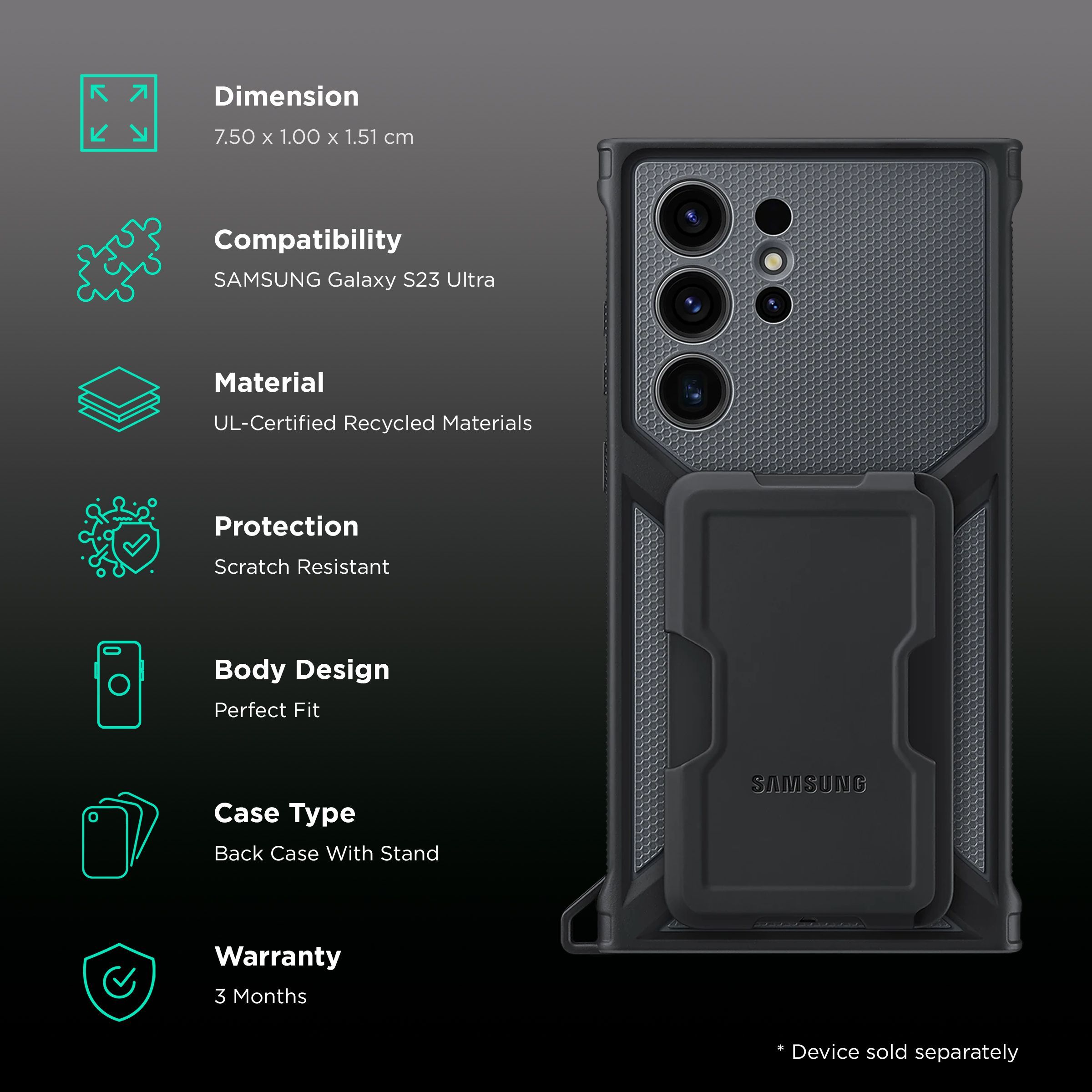 SAMSUNG Rugged Case with Stand for Galaxy S23 Ultra (Comfortable Grip, Black)_2