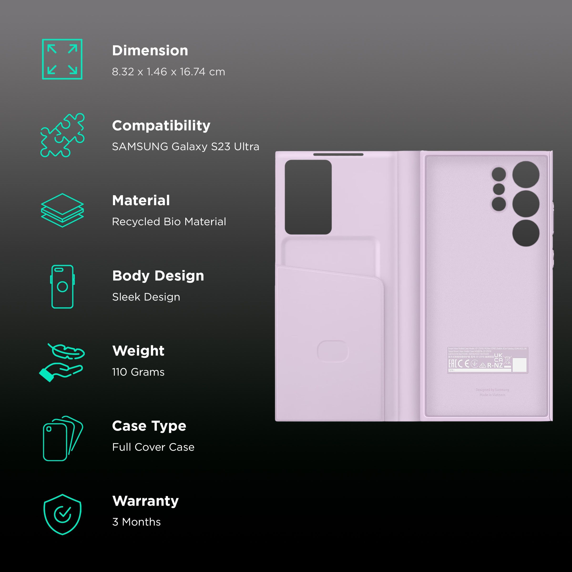 SAMSUNG Soft Recycled Bio Full Cover Case for Galaxy S23 Ultra (Smart View, Lavender)_2