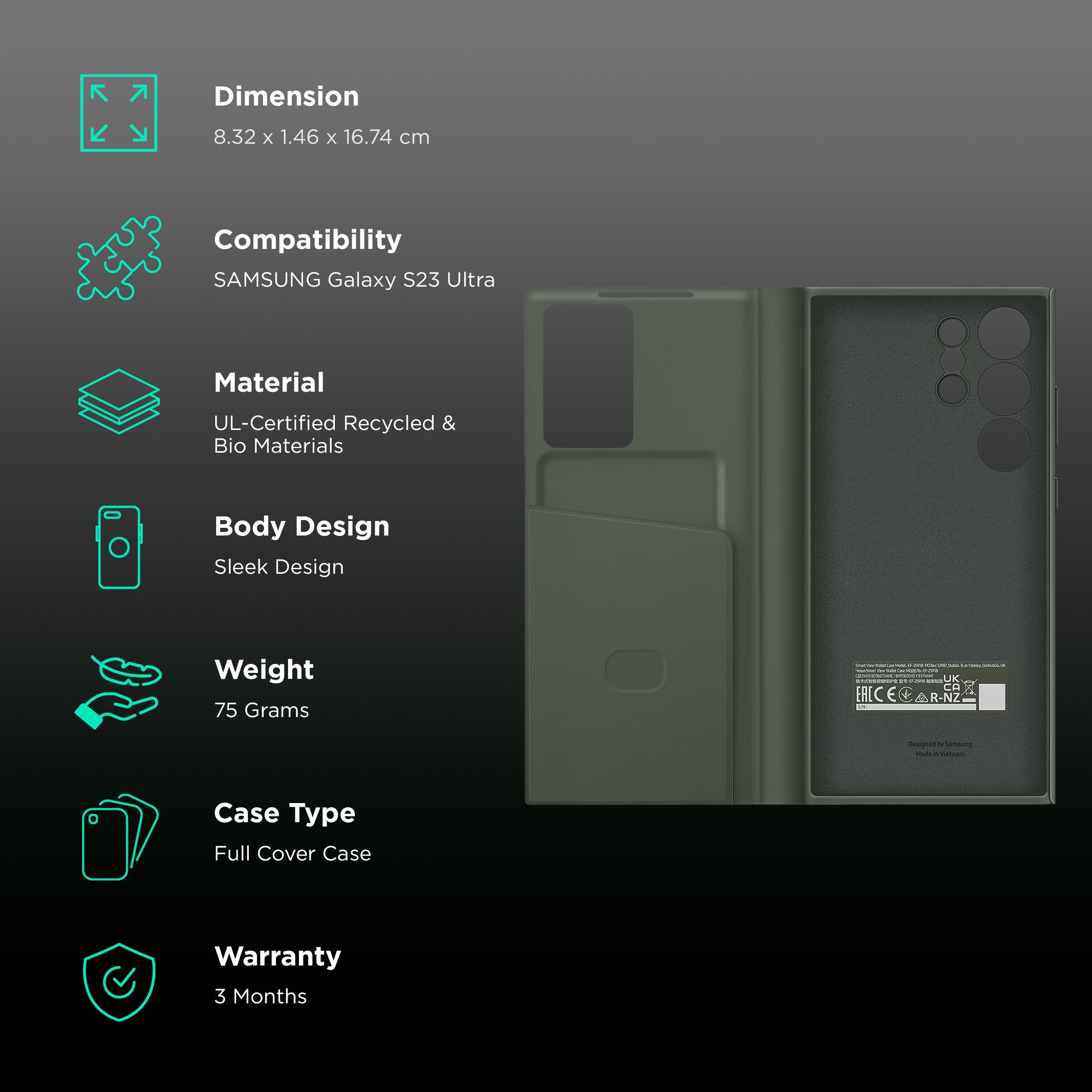 SAMSUNG Wallet Case for Galaxy S23 Ultra (Smart View, Khaki)_2