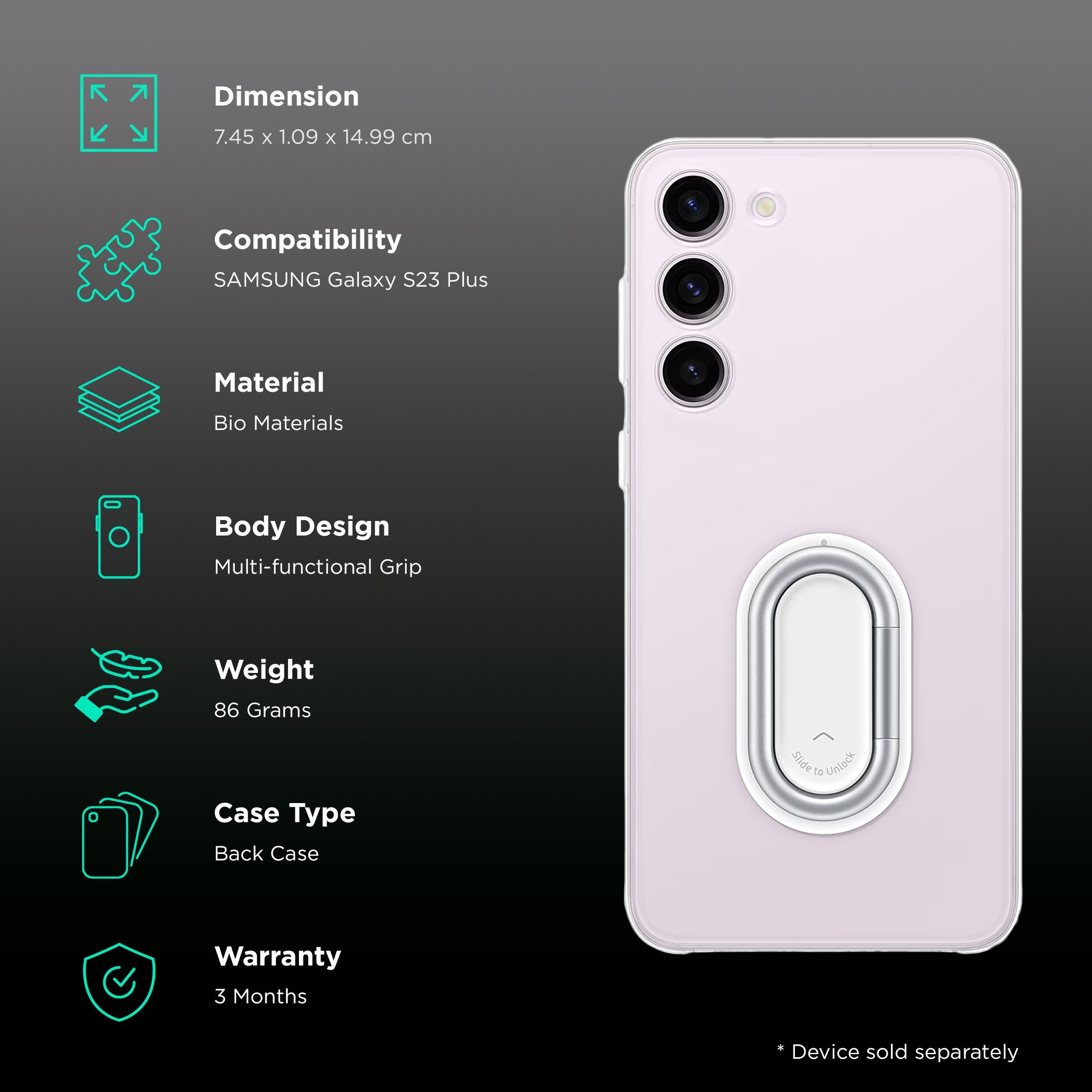 SAMSUNG Gadget Back Case for Galaxy S23 Plus (Scratch Resistant, Transparent)_2