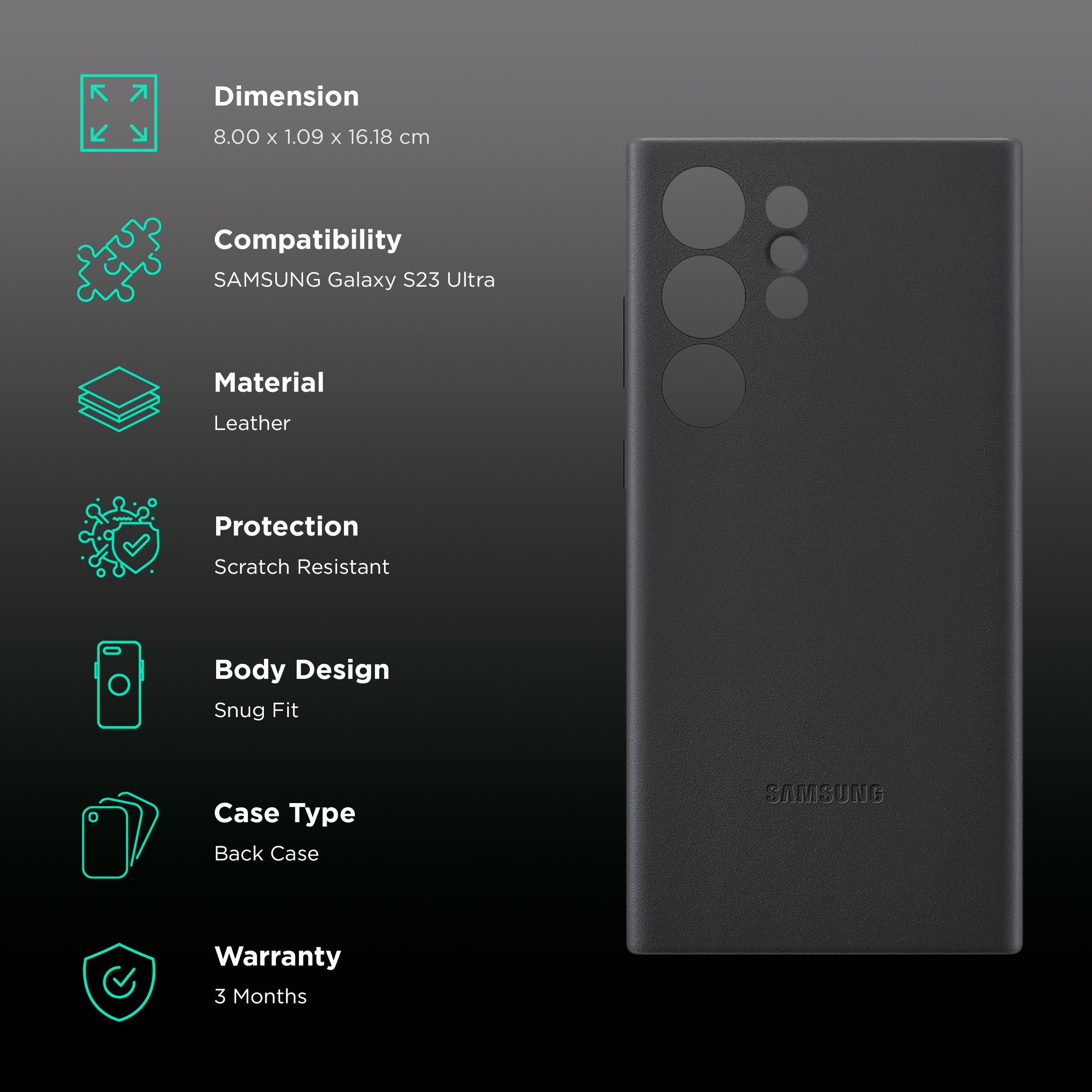 SAMSUNG Soft Leather Back Case for Galaxy S23 Ultra (Snug Fit, Black)_2