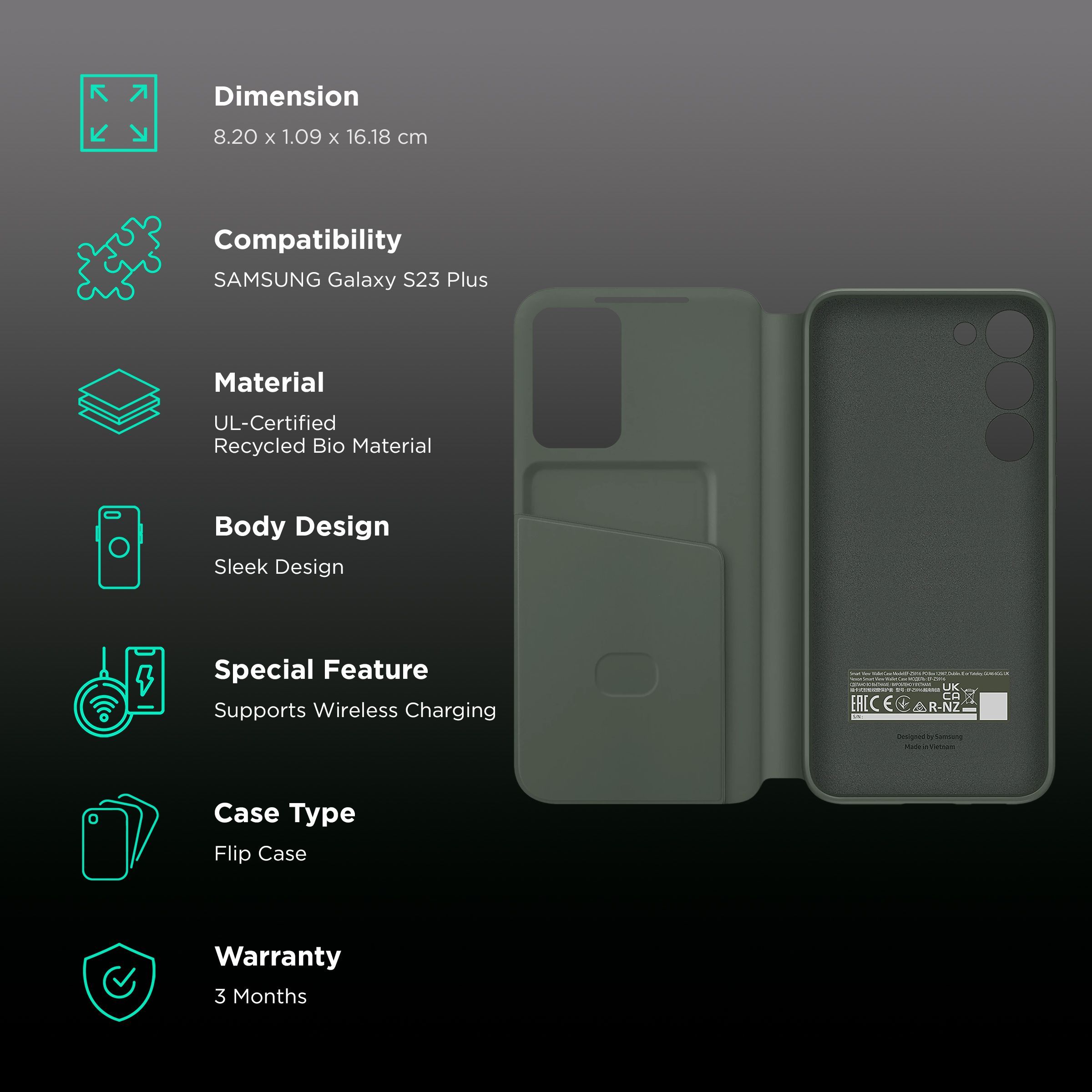 SAMSUNG Smart View Flip Case for Galaxy S23 Plus (Attached Wallet, Green)_2