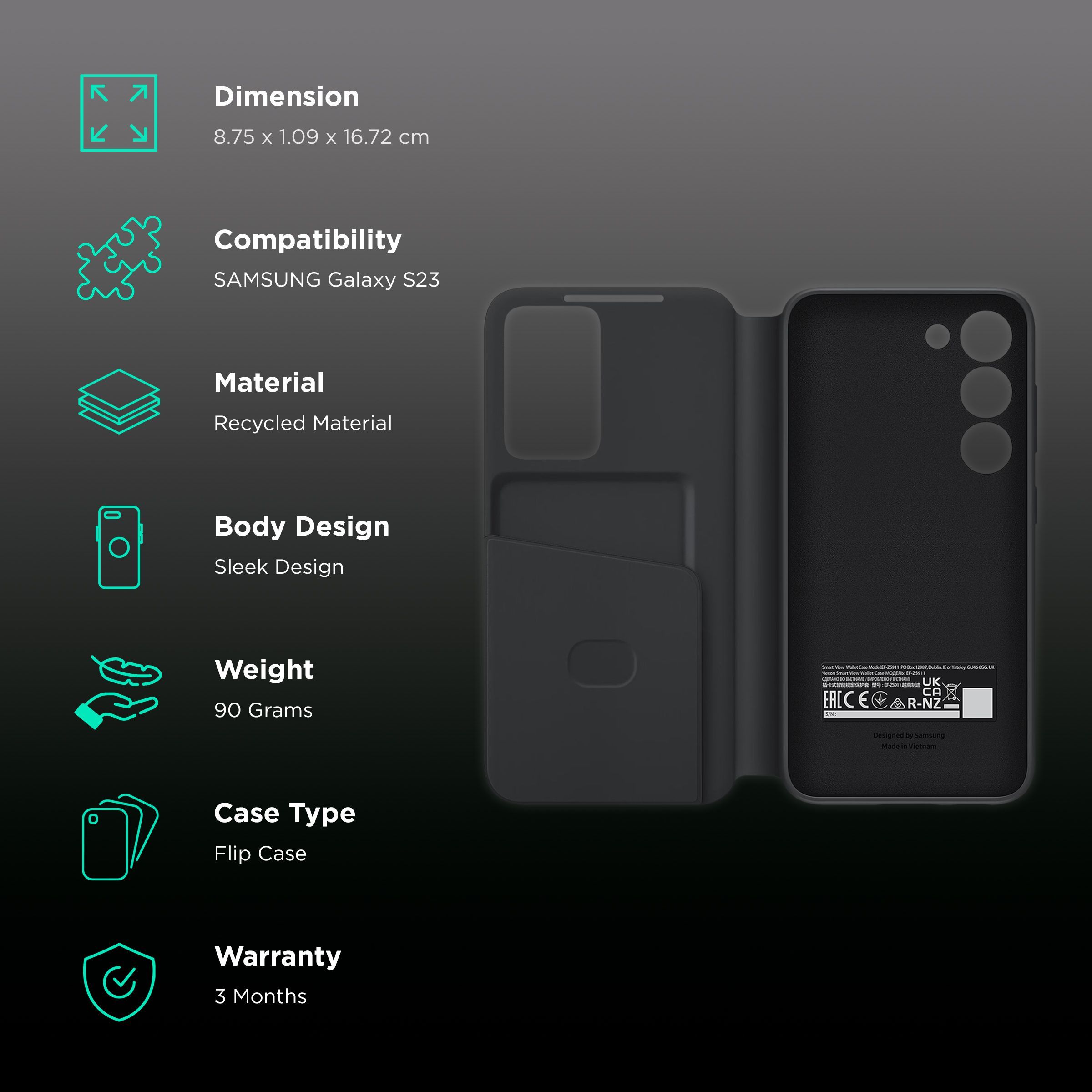 SAMSUNG Smart View Flip Case for SAMSUNG Galaxy S23 (Smart View, Black)_2