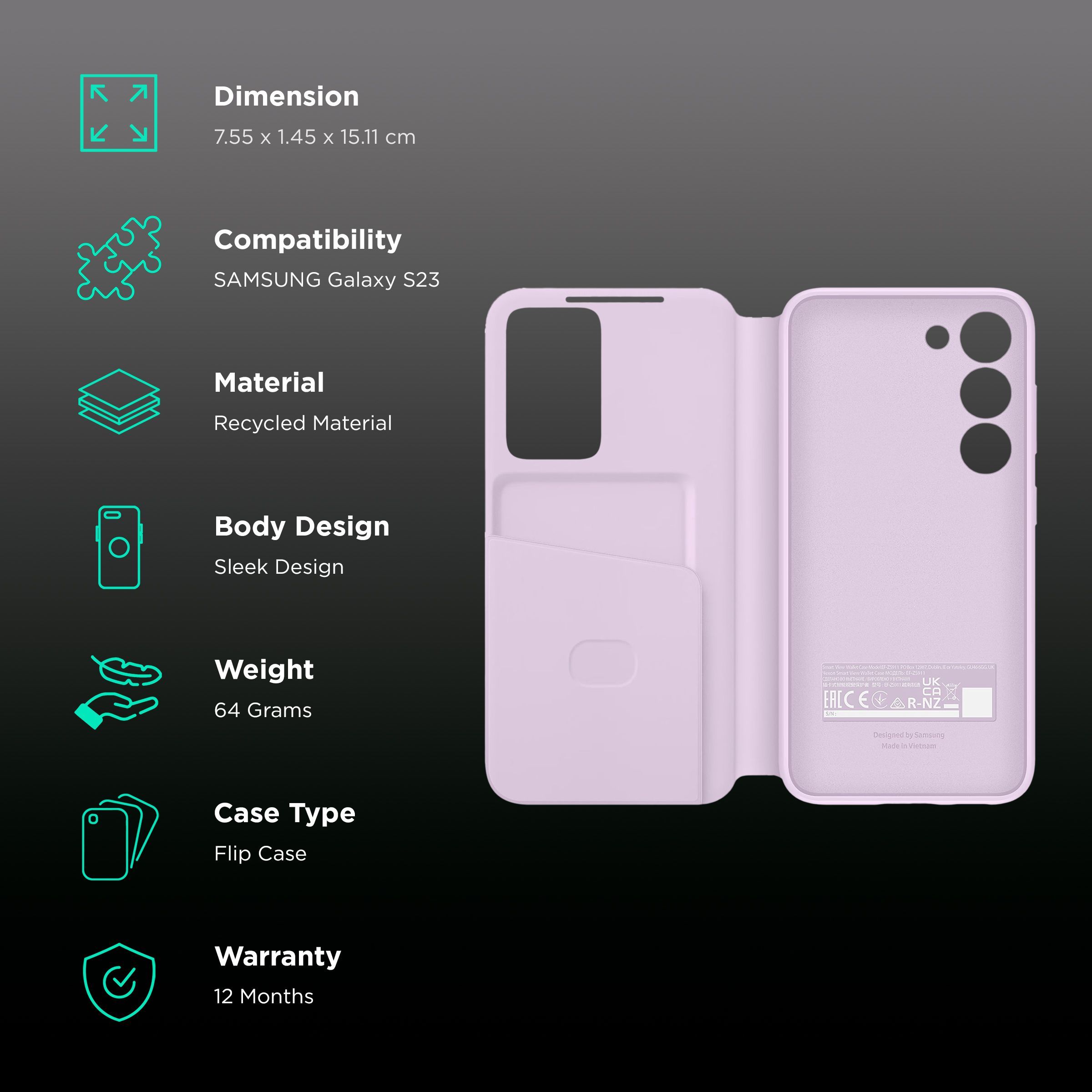 SAMSUNG Smart View Flip Case for SAMSUNG Galaxy S23 (Smart View, Lavender)_2