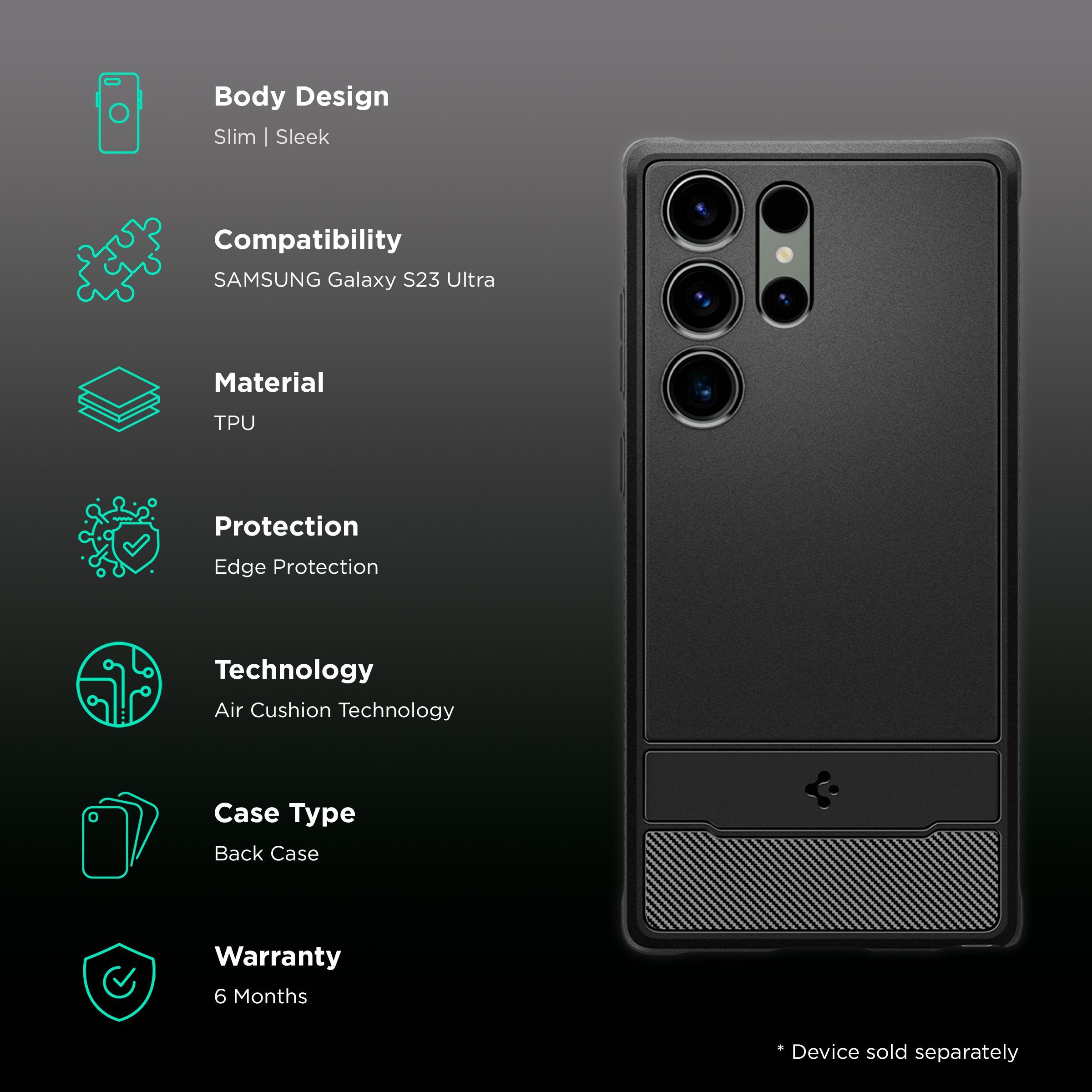 spigen Rugged Armor TPU Back Cover for Samsung Galaxy S23 Ultra (Shock Absorbent, Matte Black)_2