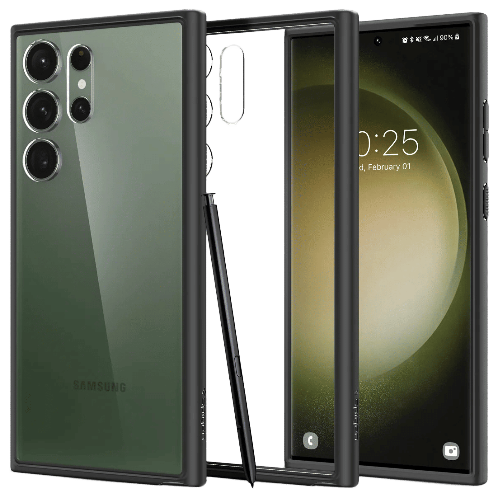 spigen Ultra Hybrid PC and TPU Back Cover for Samsung Galaxy S23 Ultra (Shock Absorbent, Transparent/Matte Black)_1