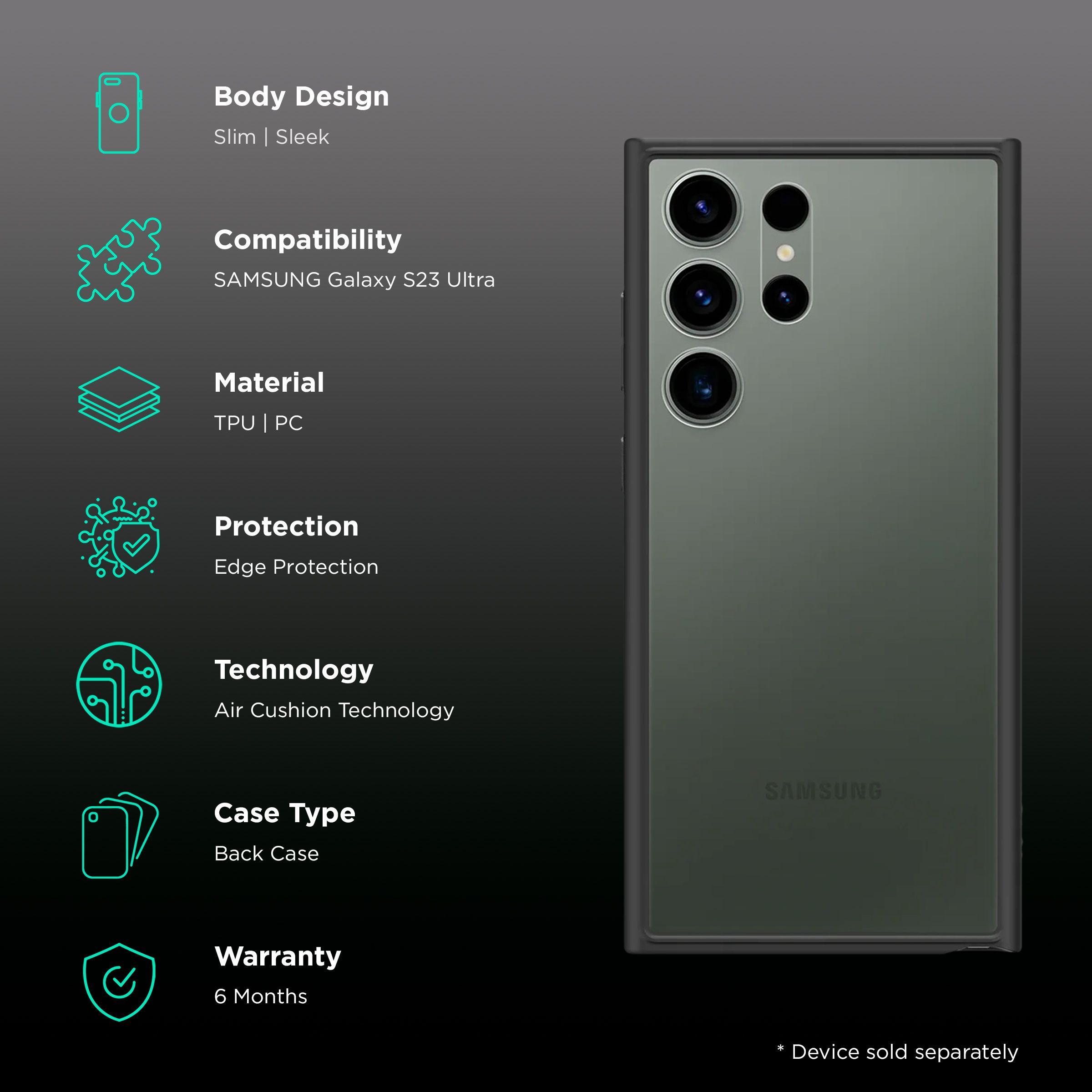 spigen Ultra Hybrid PC and TPU Back Cover for Samsung Galaxy S23 Ultra (Shock Absorbent, Transparent/Matte Black)_2