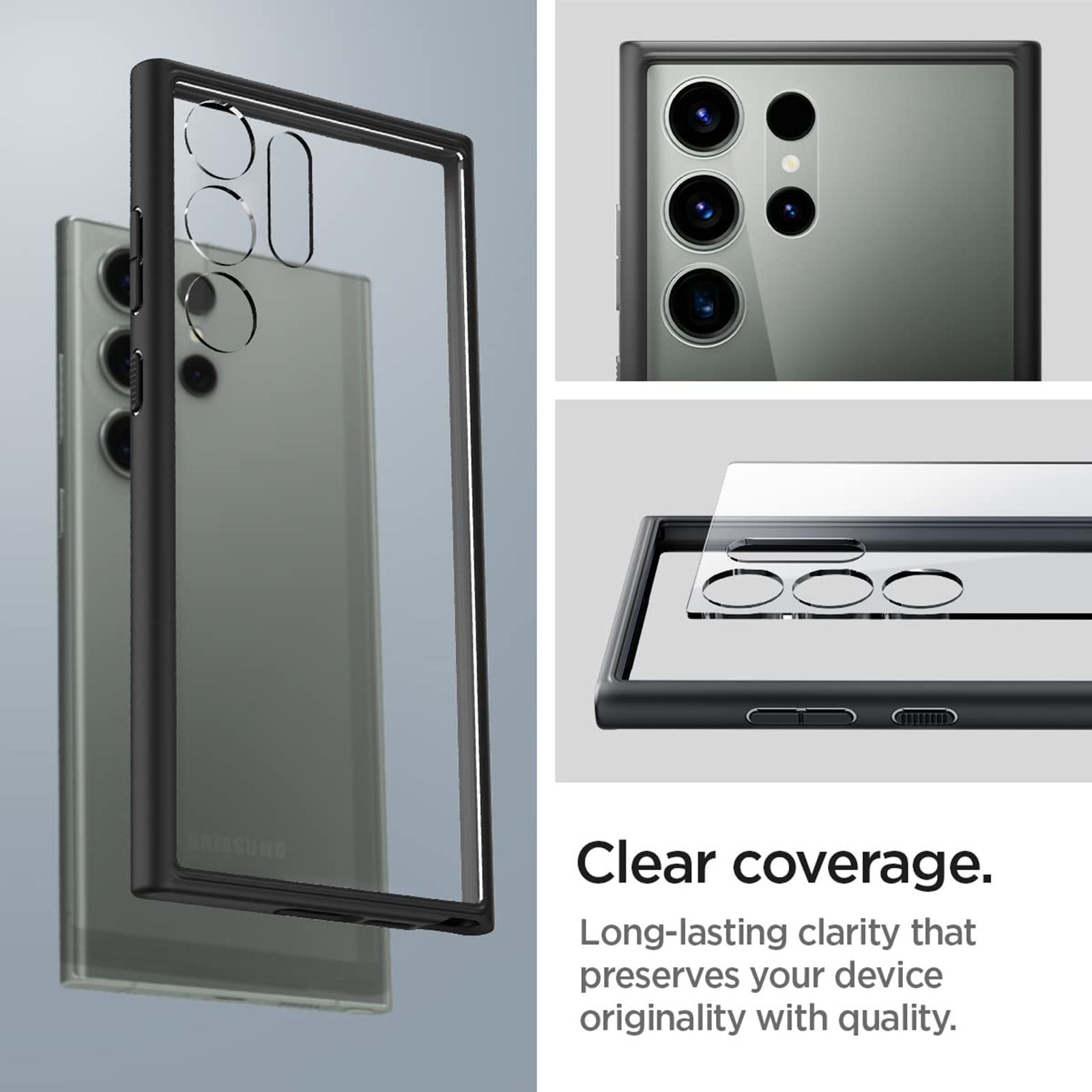 spigen Ultra Hybrid PC and TPU Back Cover for Samsung Galaxy S23 Ultra (Shock Absorbent, Transparent/Matte Black)_7