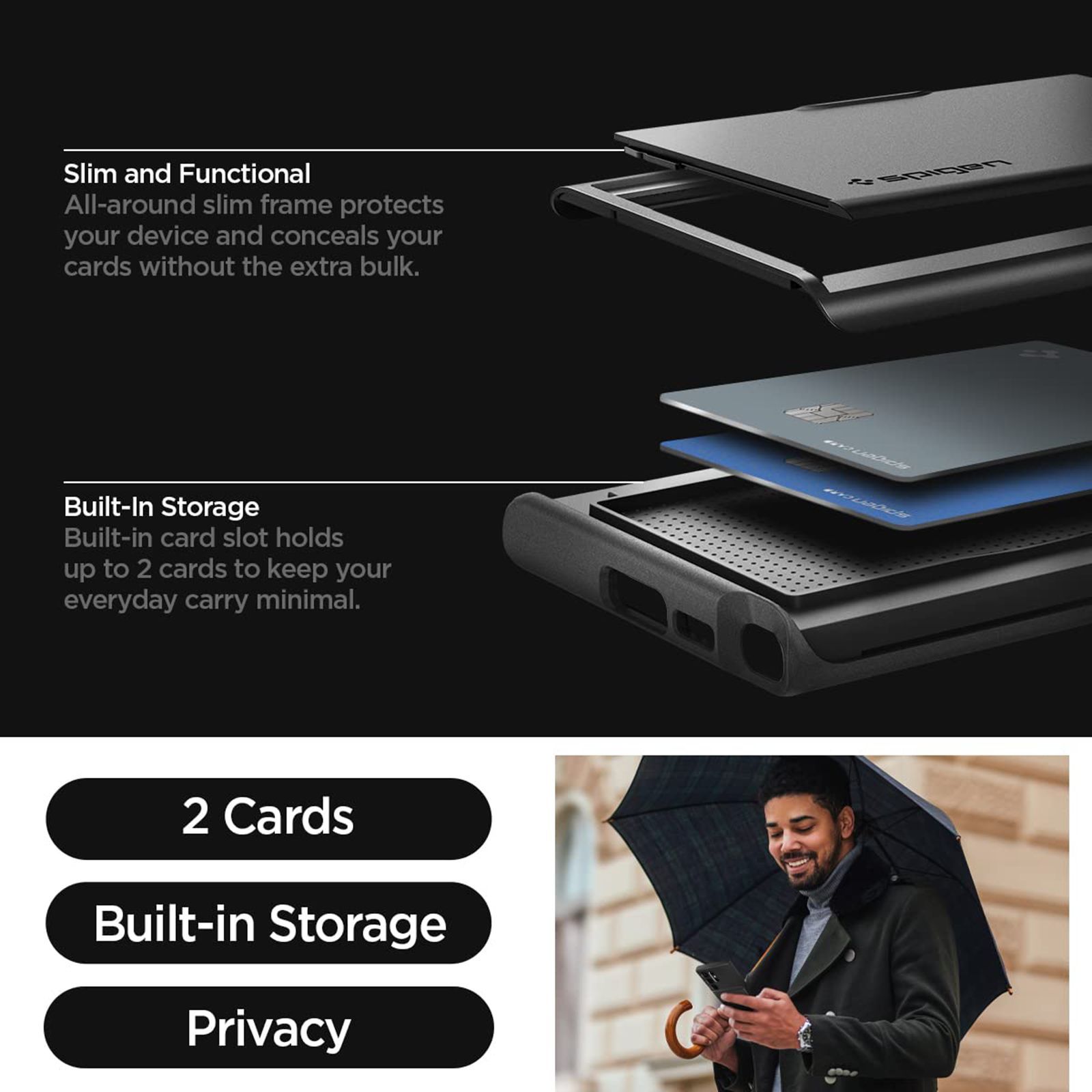 spigen Slim Armor PC and TPU Back Cover for Samsung Galaxy S23 Ultra (Card Slot, Black)_20