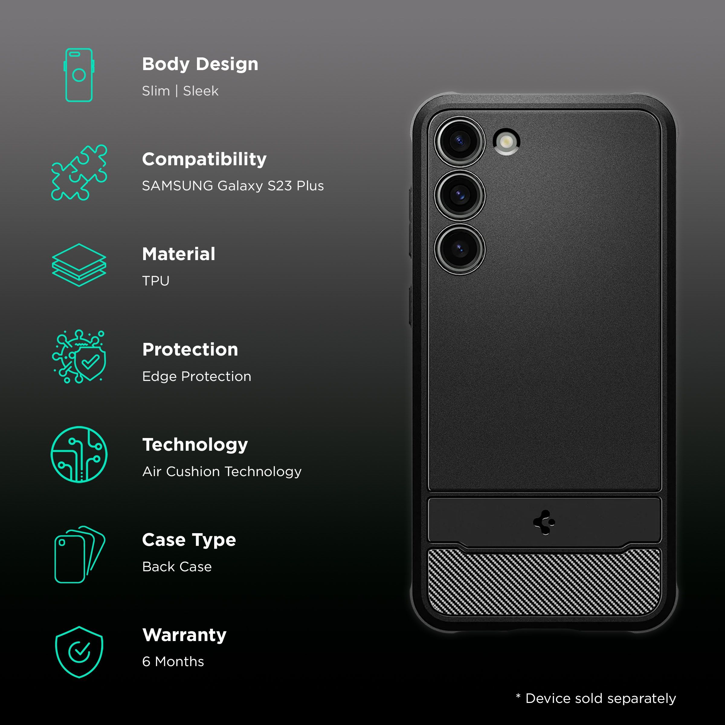 spigen Rugged Armor TPU Back Cover for Samsung Galaxy S23 Plus (Shock Absorbent, Matte Black)_2