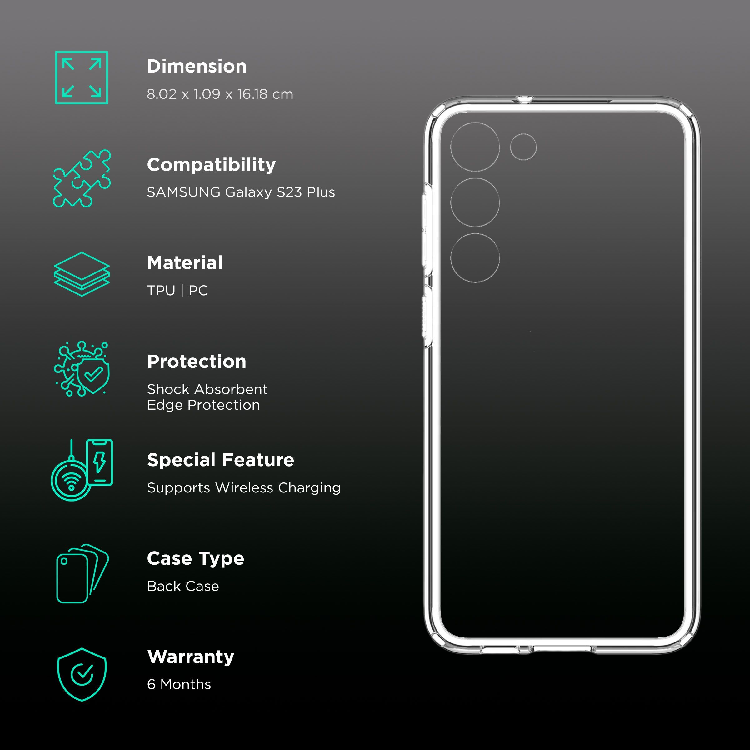 spigen Ultra Hybrid PC & TPU Back Cover for SAMSUNG Galaxy S23+ (Wireless Charging Compatible, Crystal Clear)_2