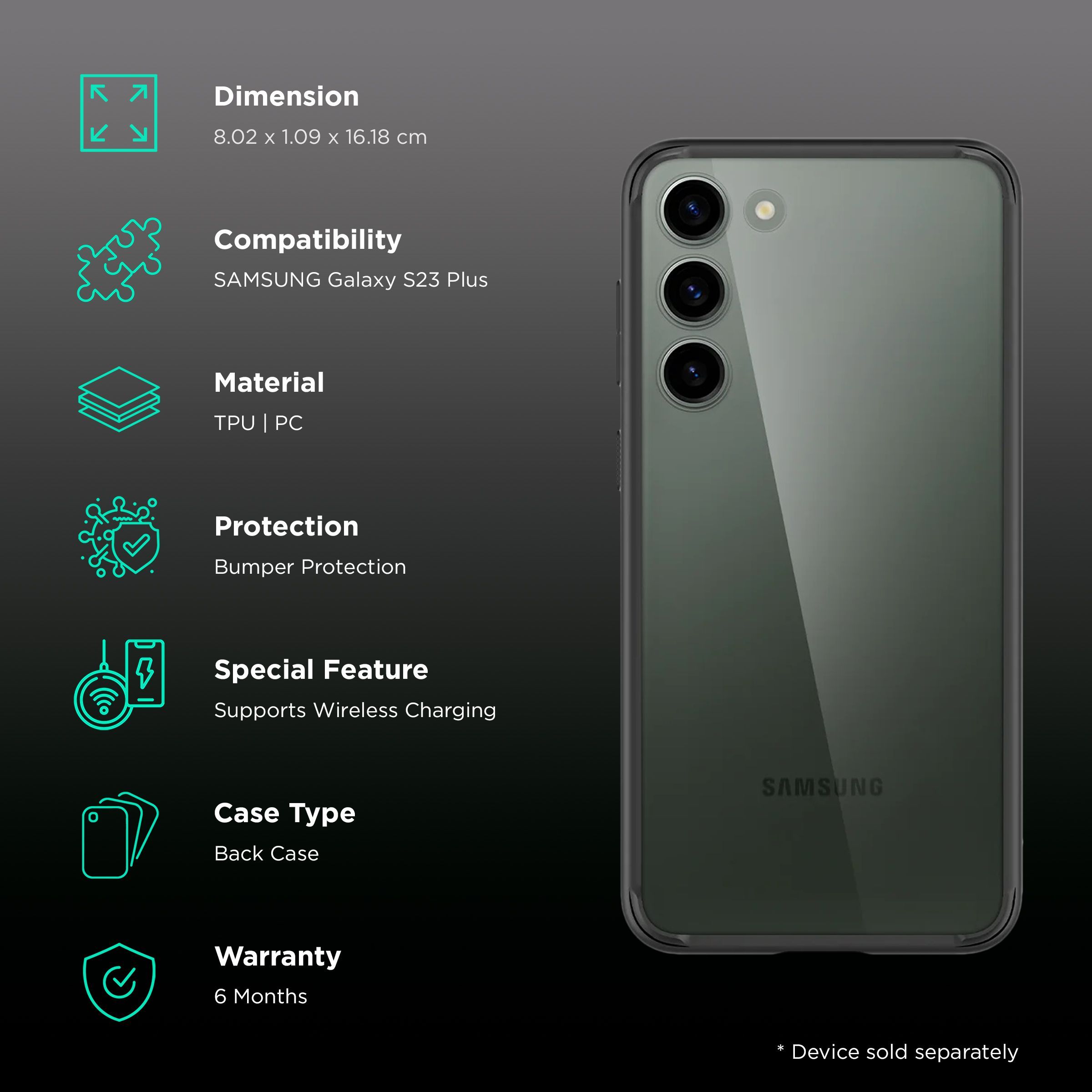 spigen Ultra Hybrid PC & TPU Back Cover for SAMSUNG Galaxy S23+ (Wireless Charging Compatible, Matte Black)_2