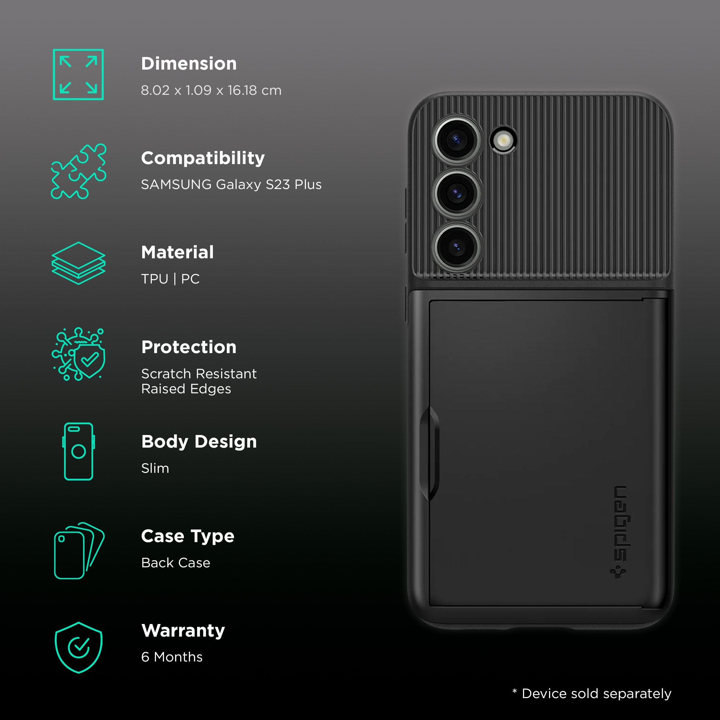spigen Slim Armor PC & TPU Back Cover for SAMSUNG Galaxy S23+ (Built in Card Holder, Black)_2