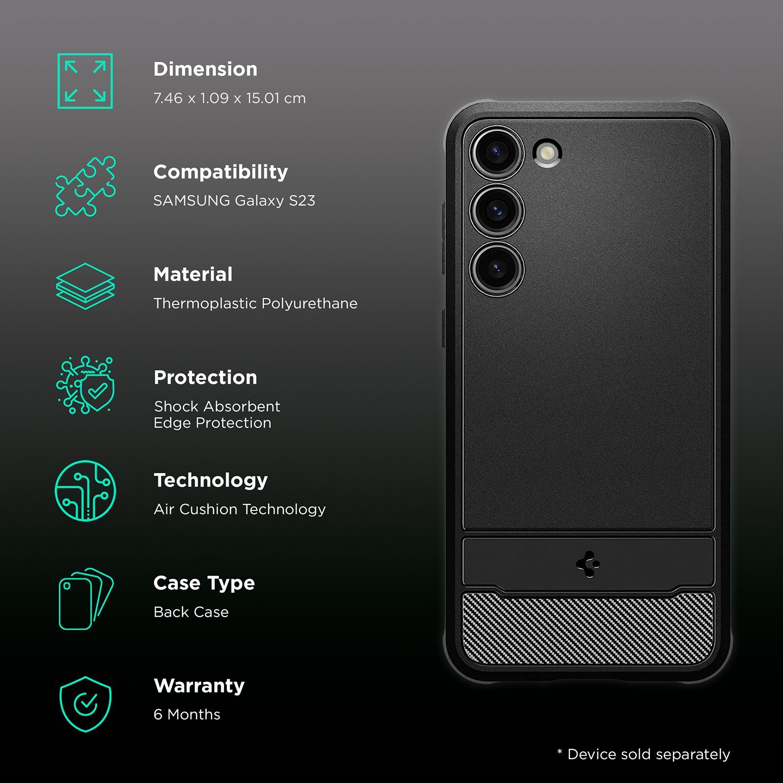 spigen Rugged Armor TPU Back Cover for SAMSUNG Galaxy S23 (Shock Absorbent, Matte Black)_2